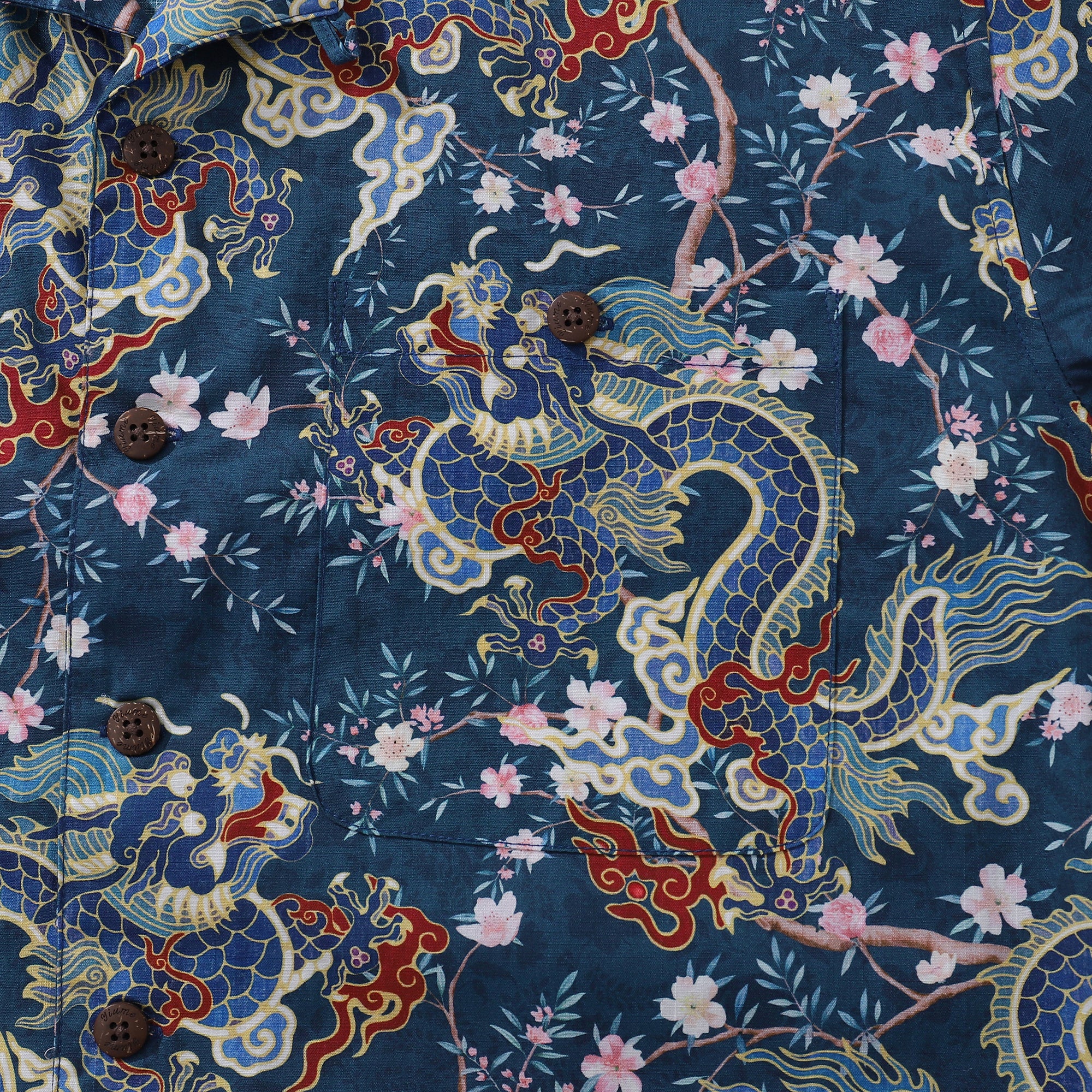 Chemise hawaïenne pour hommes Chemise dragon Imprimé floral rythme Col camp 100% coton