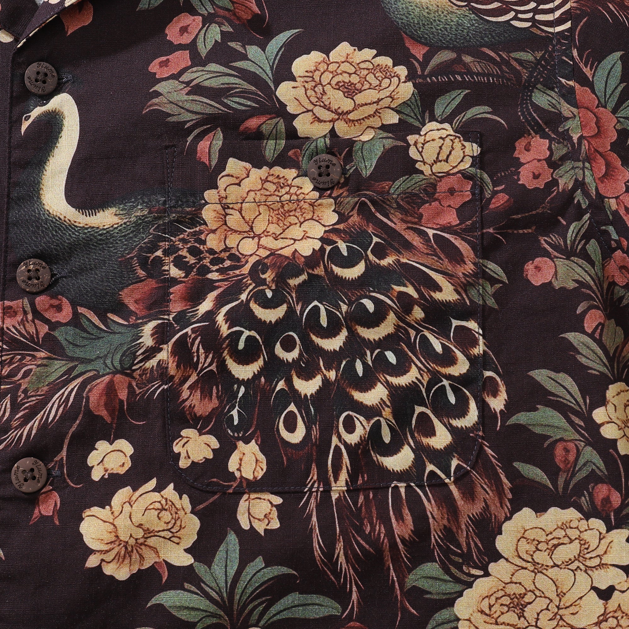 Camisa hawaiana para hombre Camisa de pavo real y flores Cuello de campamento 100% algodón