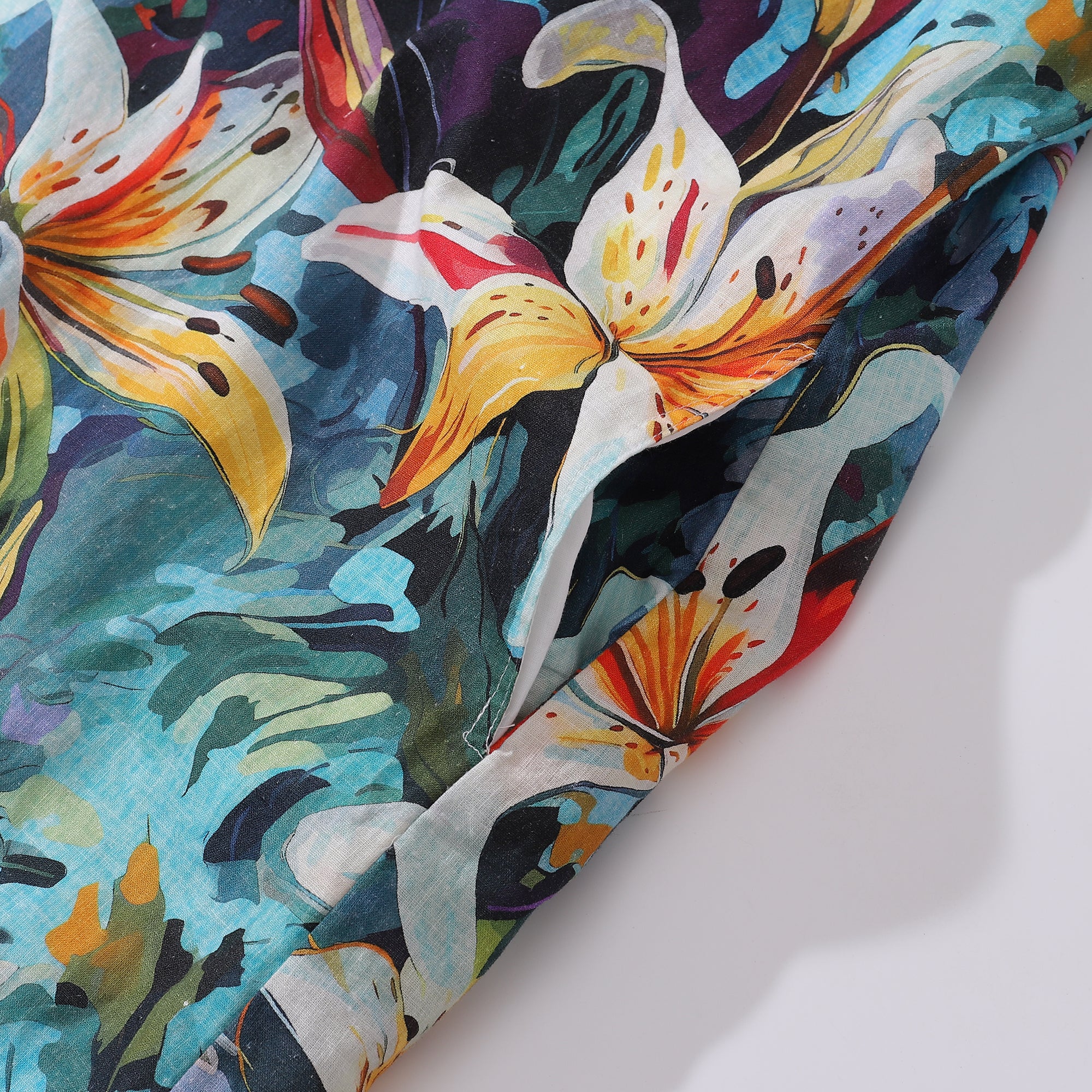 Hawaiian Dress For Women Tropical Vacation Dress Greenish Lily Flower V-Neck Dress Greenish Lily Flower Dress