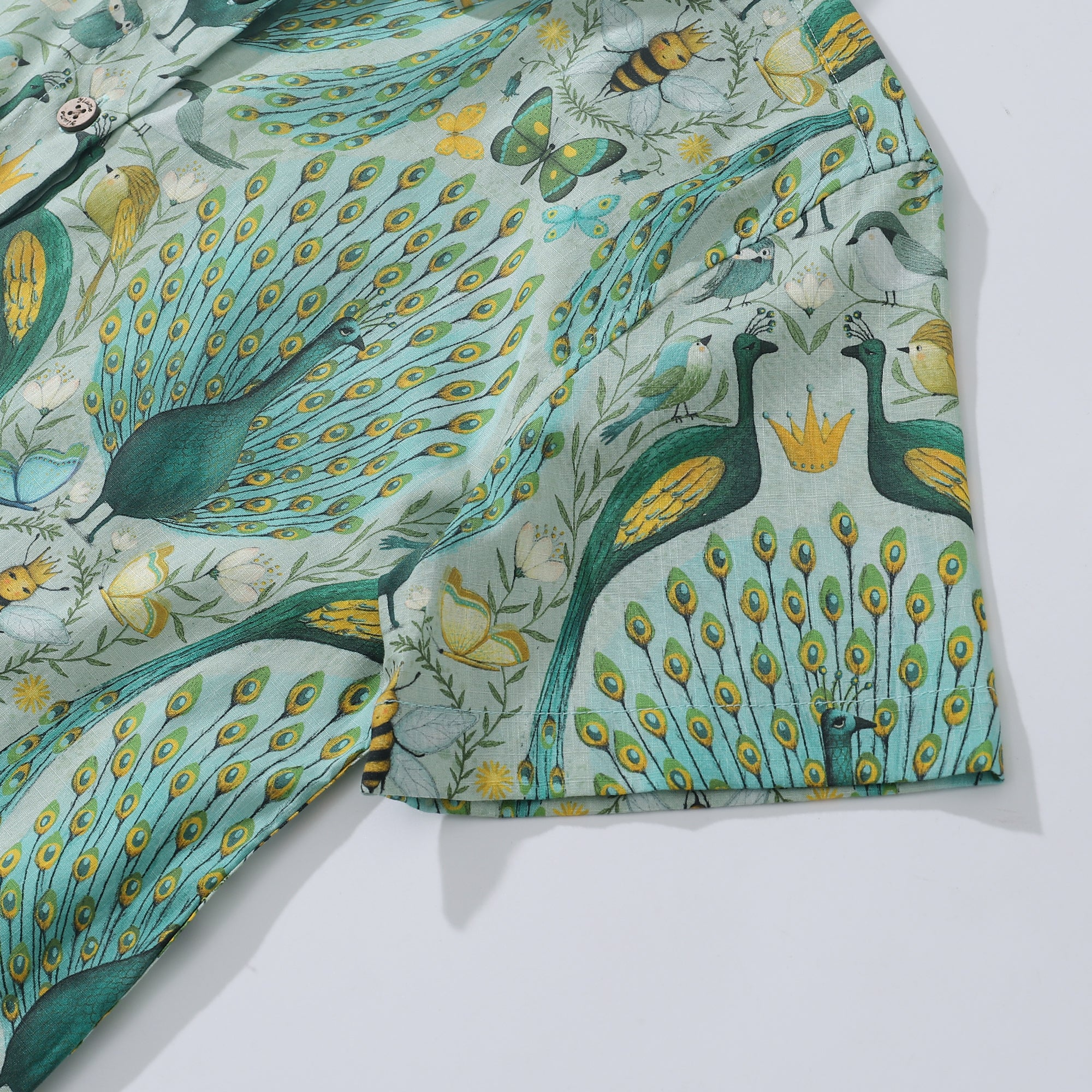 Damen Hawaiian Shirt Pfau von Maja Lindberg Baumwolle Knopfverschluss Kurzarm