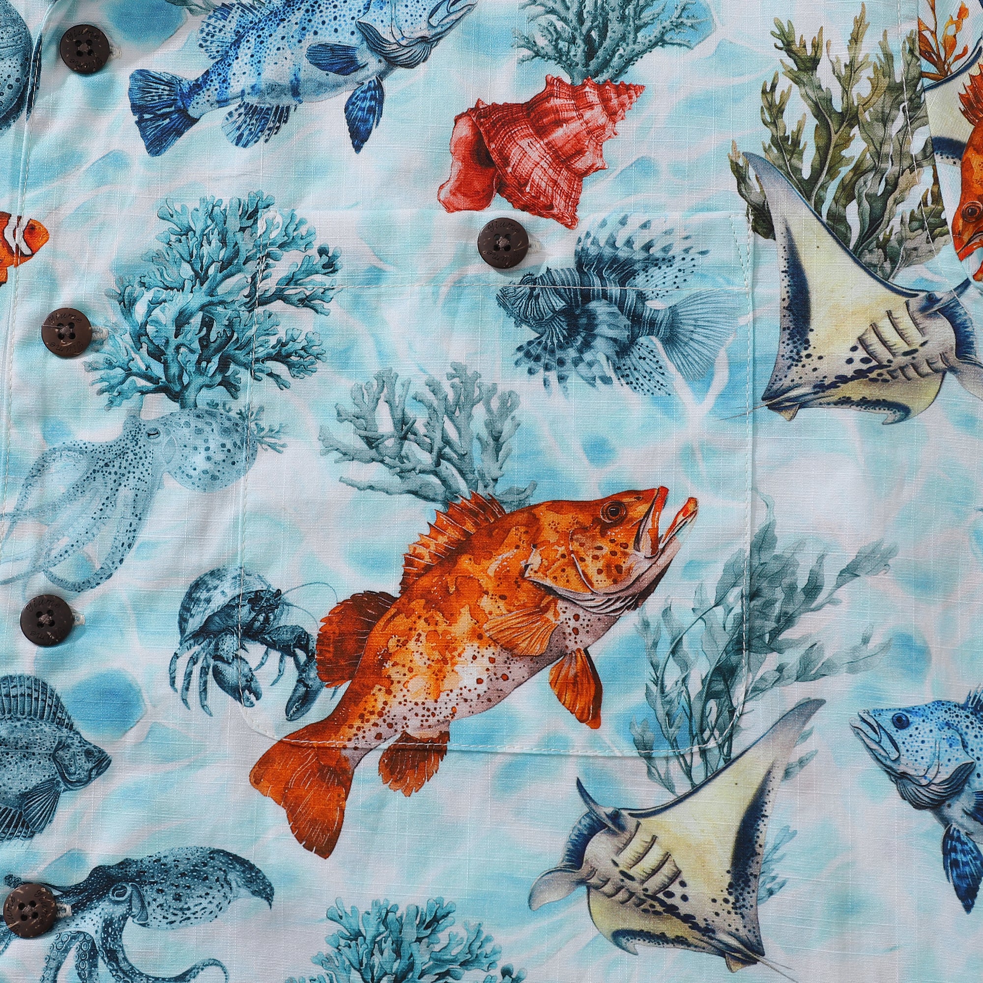 Chemise hawaïenne Bluey pour hommes, chemise à motif poisson, col camp, 100 % coton.