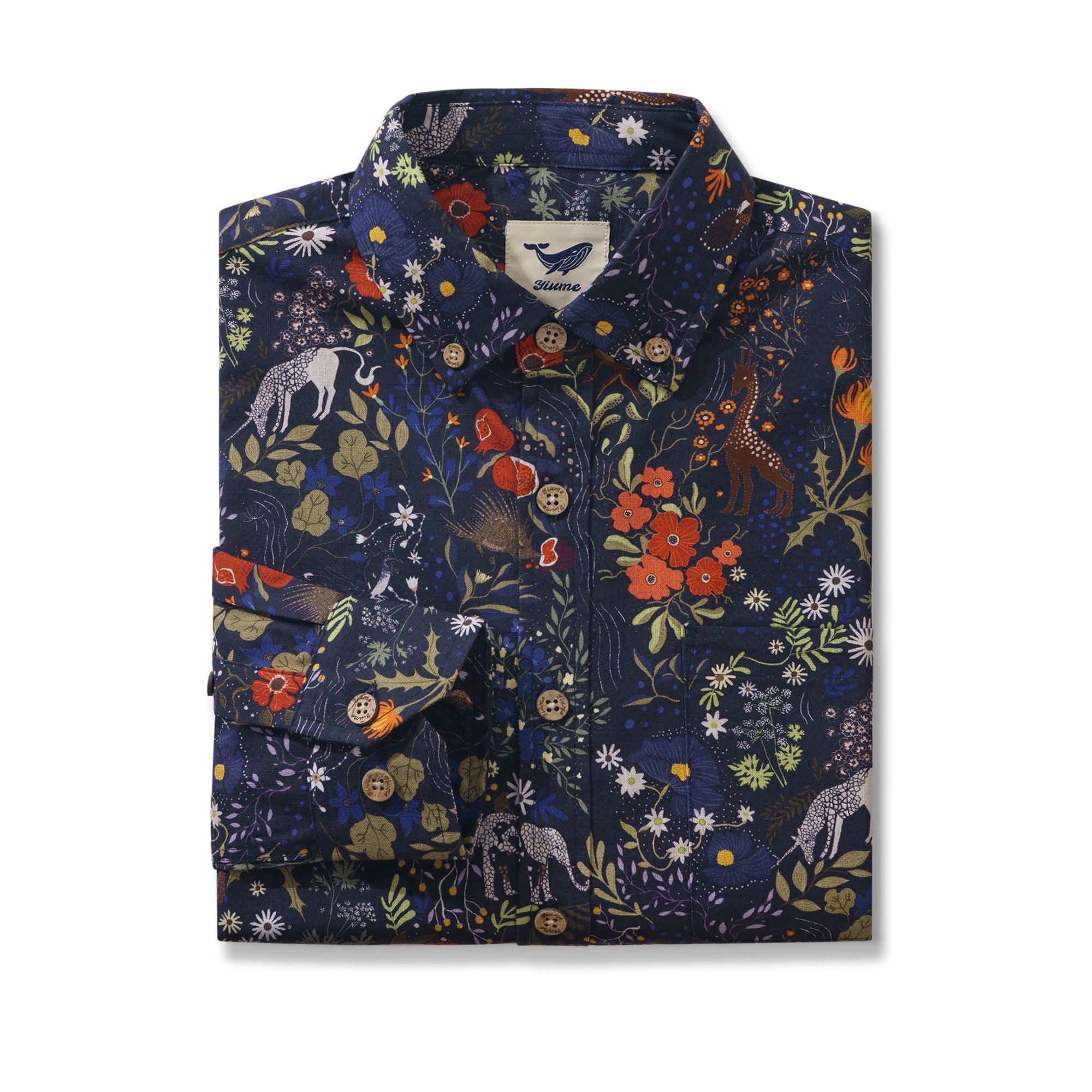 Chemise à manches longues pour homme Heavenly Garden 100 % coton Aloha hawaïenne