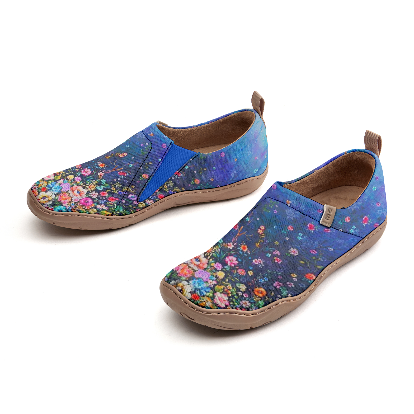Yiume pour femmes Slip-on Spus-on décontractées Chaussures bleu marine peinte, 100% coton bleu foncé fleuri
