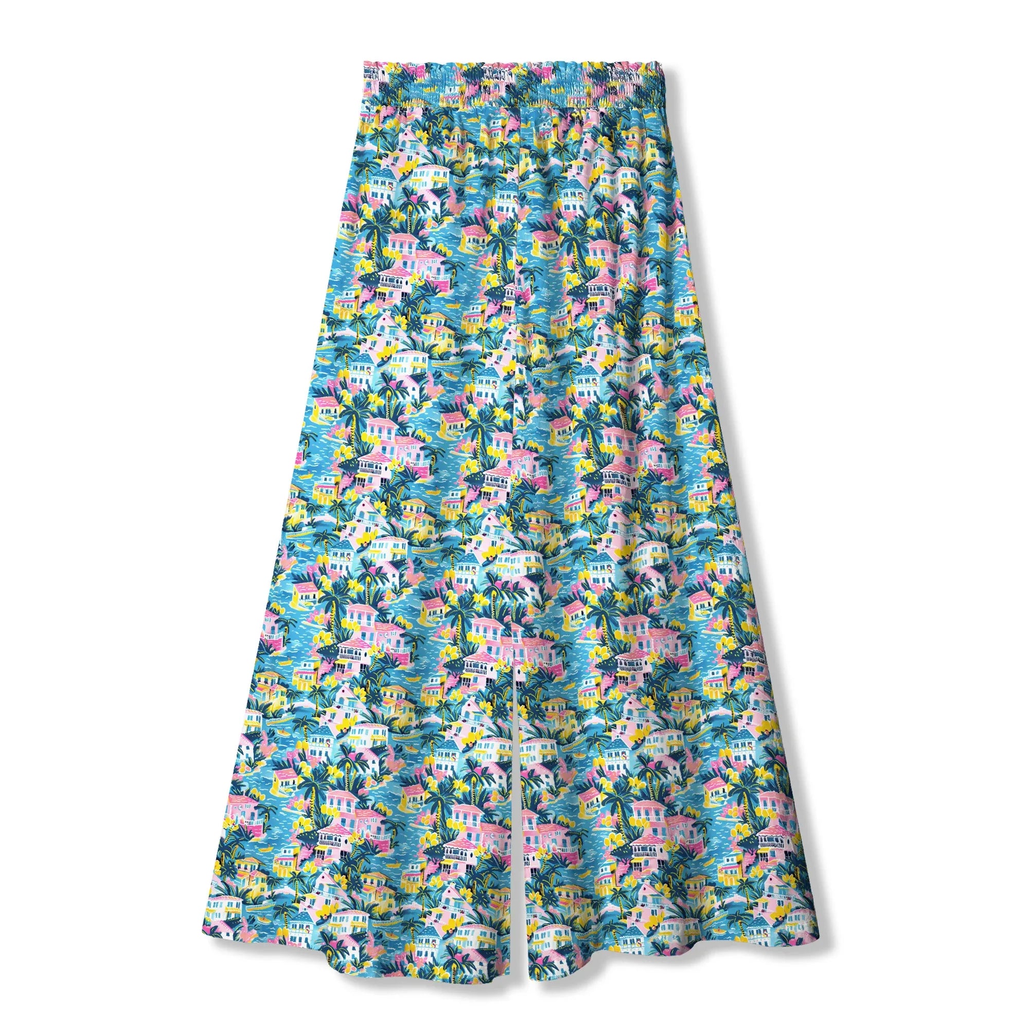 Elastic waist floral palazzo pants for vacation