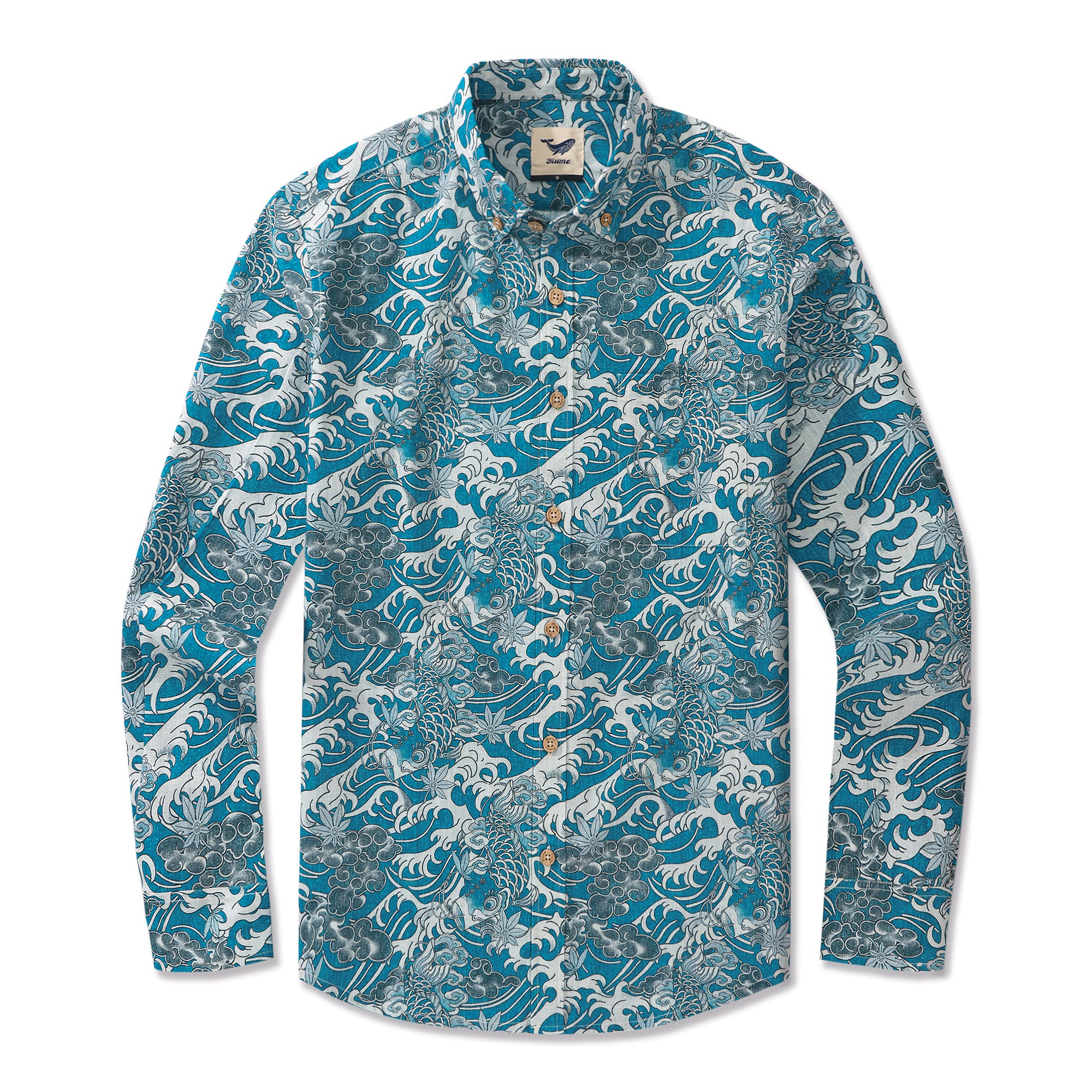 Koi Dance dans les Nuages Chemise à Manches Longues Aloha Hawaiian 100% Coton pour Hommes