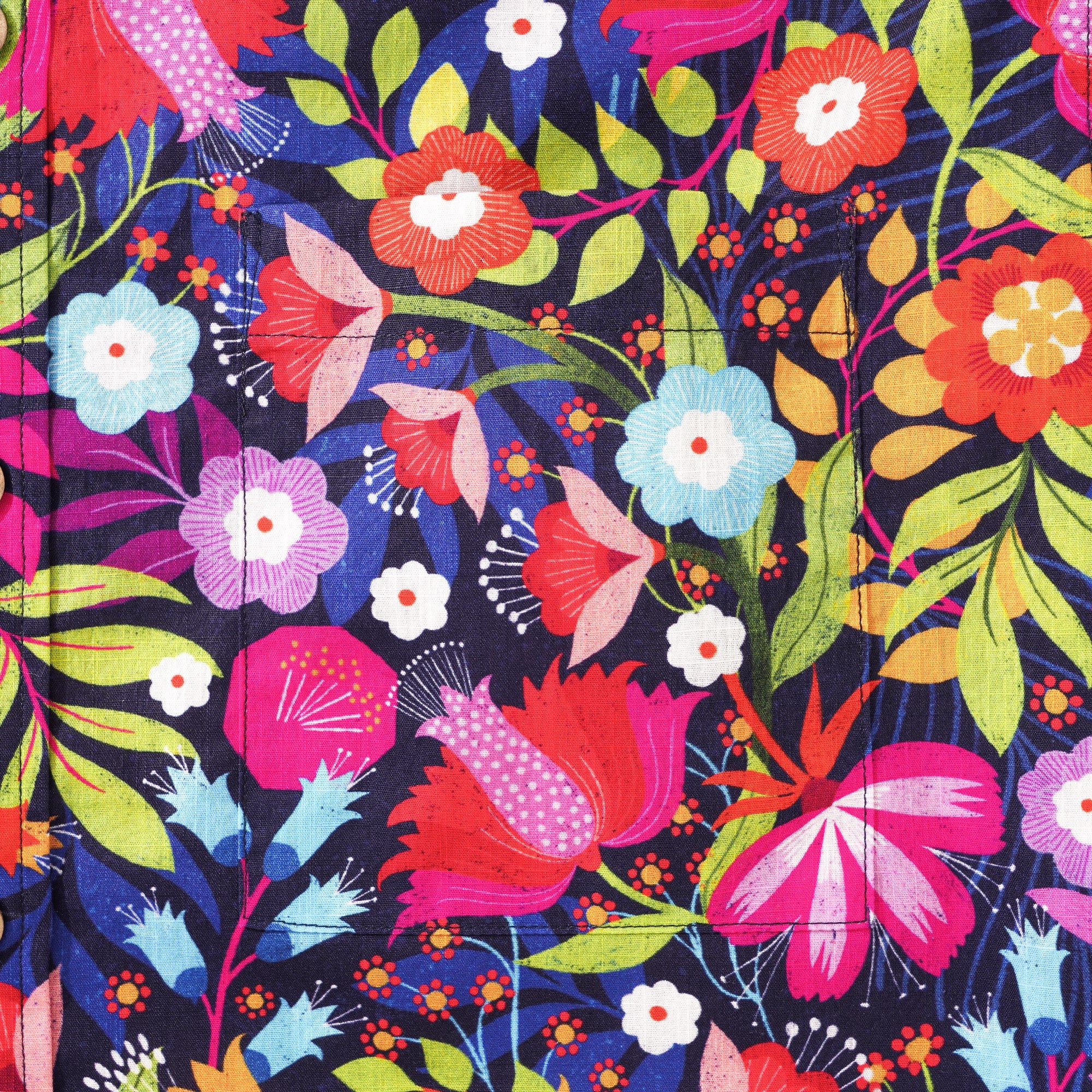 Men's Hawaiian Shirt Short Sleeve Button-down 100% Cotton Red Aloha Midnight Garden By Ali Brookes