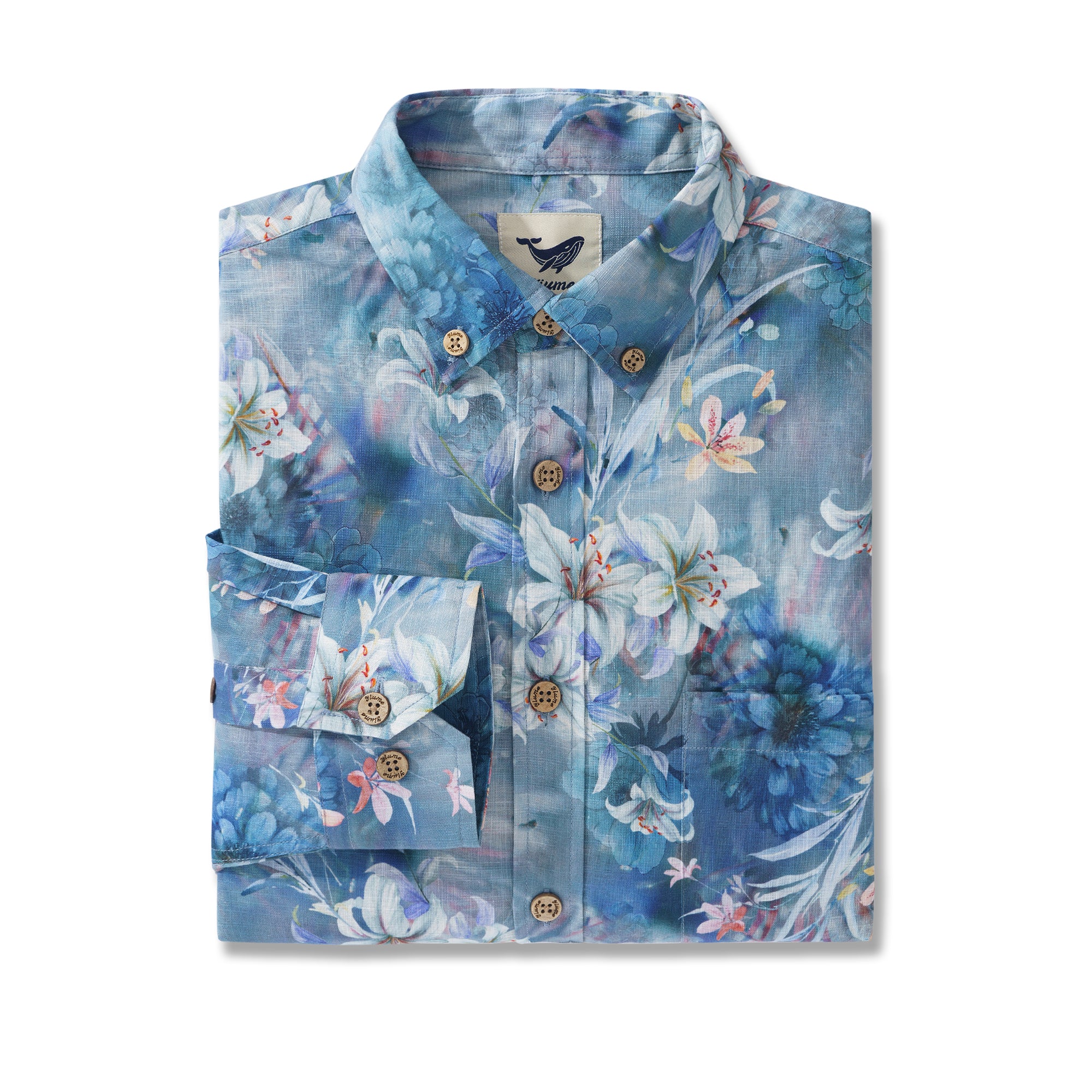 Chemise à manches longues Aloha hawaïenne pour homme en coton 100 % Cloud Floral Whispers personnalisée