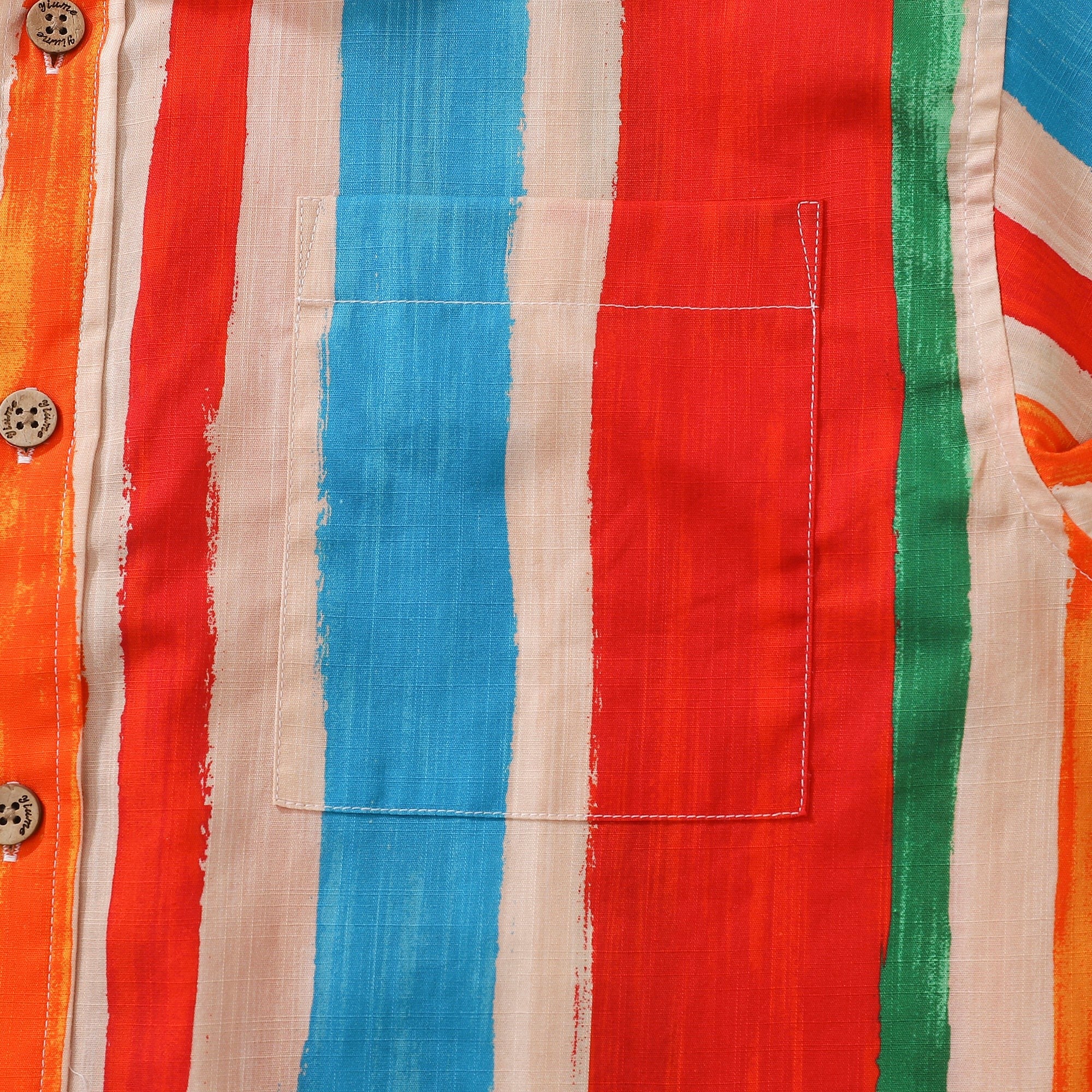 Herren Streifen Hawaiian Shirt Buntes Baumwoll Kurzarm Button-Down Aloha Shirt