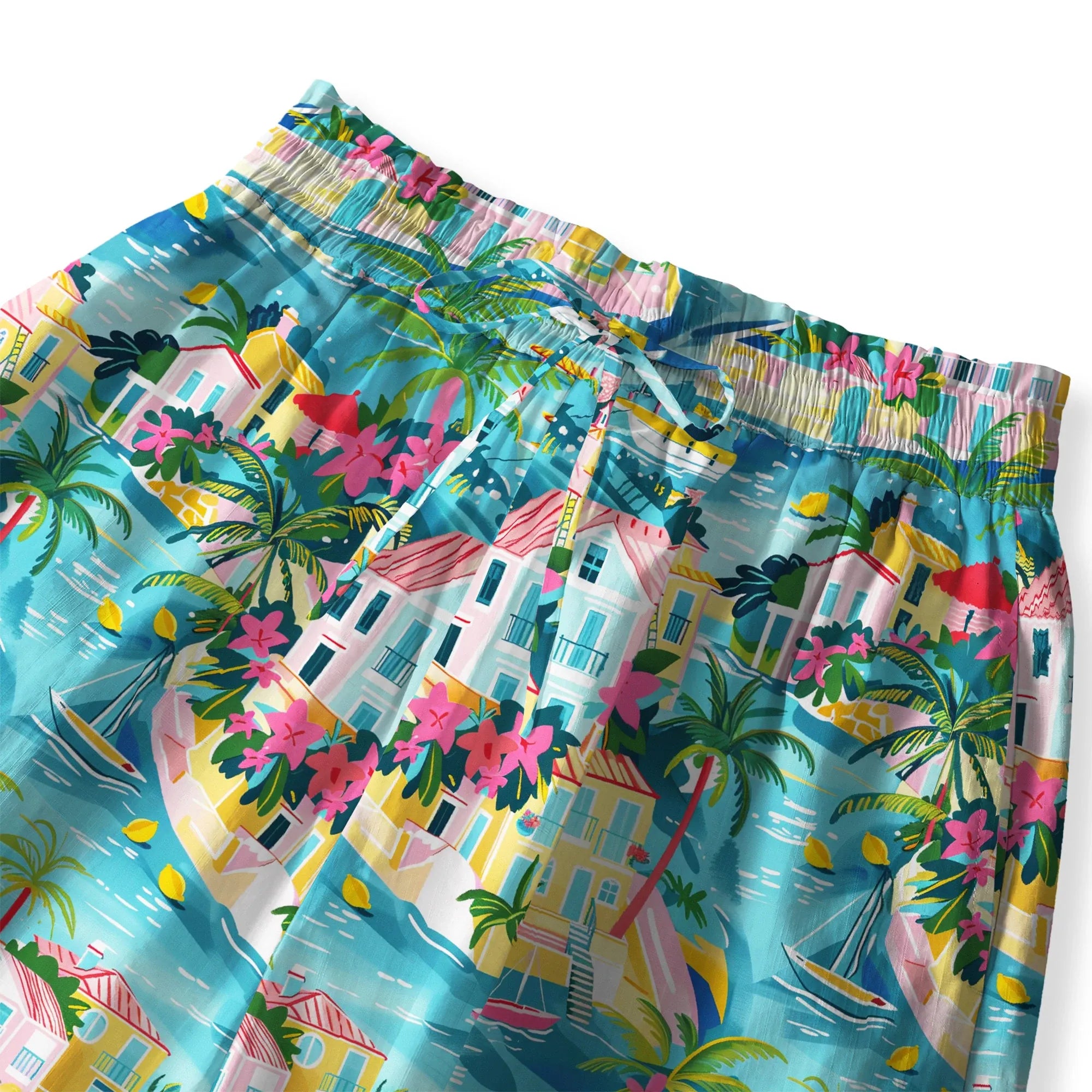Blue Aloha Tropical Bay pants, wide leg, drawstring