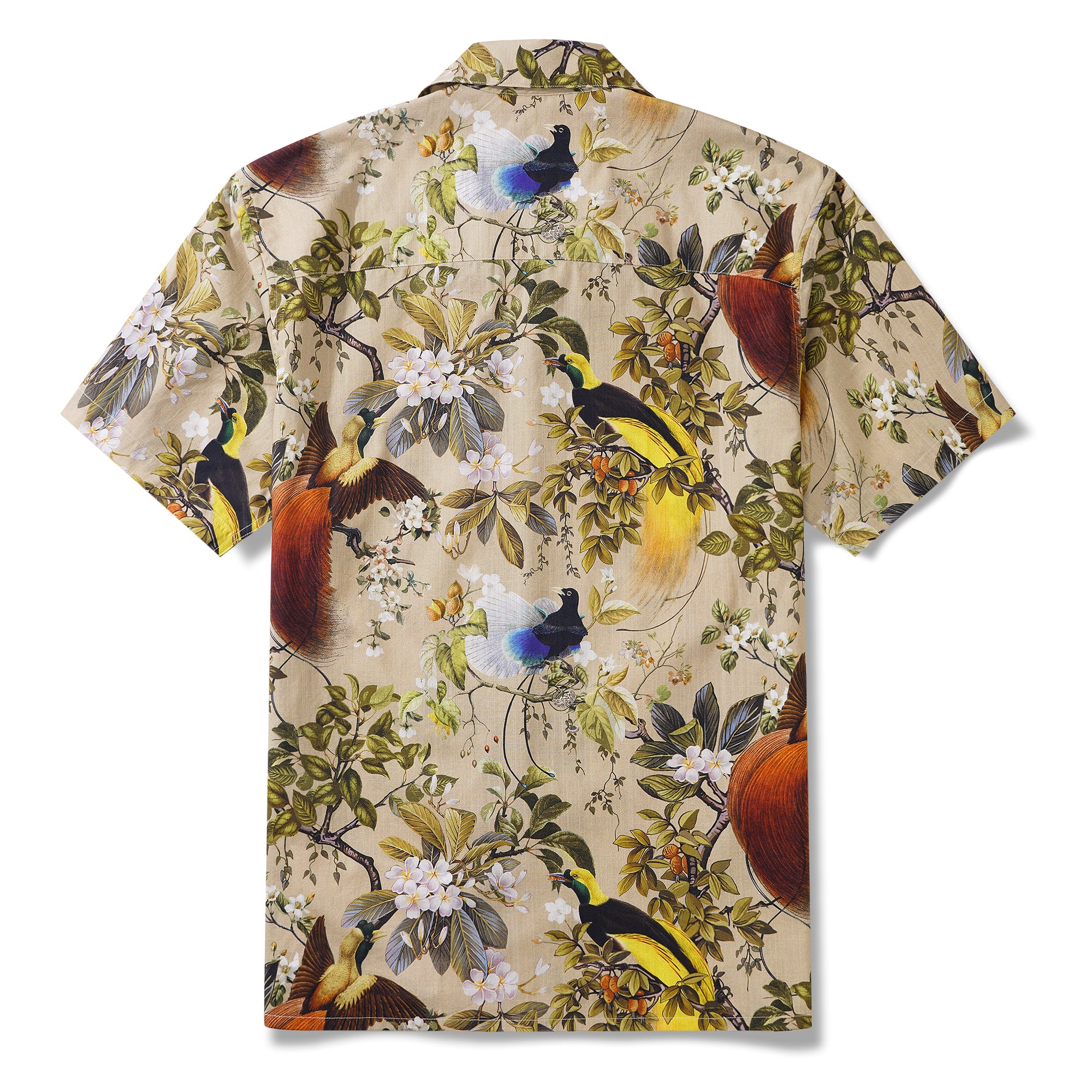 Men's Hawaiian Shirt Short Sleeve Camp Collar 100% Cotton Beige Aloha Shirt