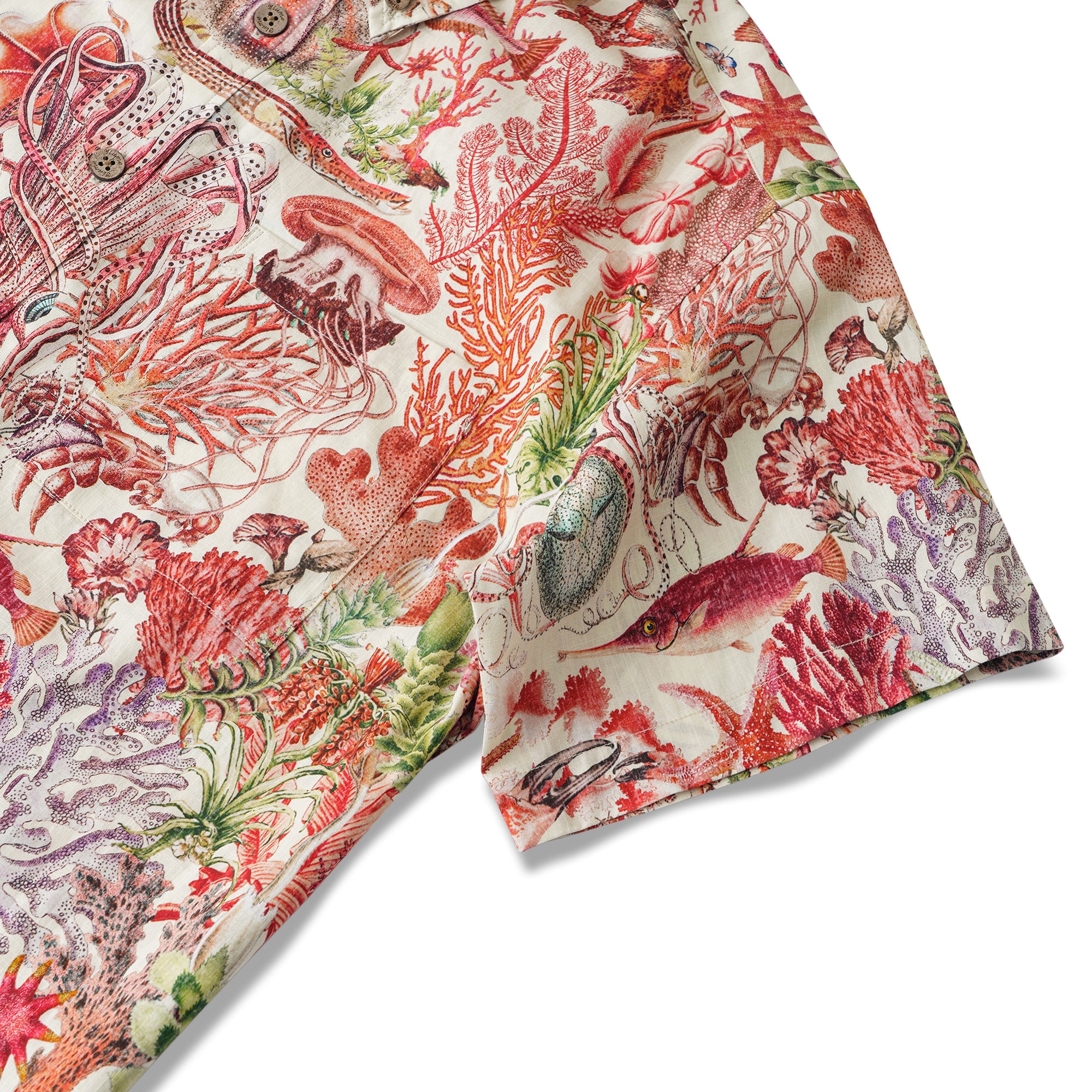 Traumhafte Meere 100% Baumwolle Herren Kurzarm Hemd mit Knöpfen Beige Aloha Hawaiian