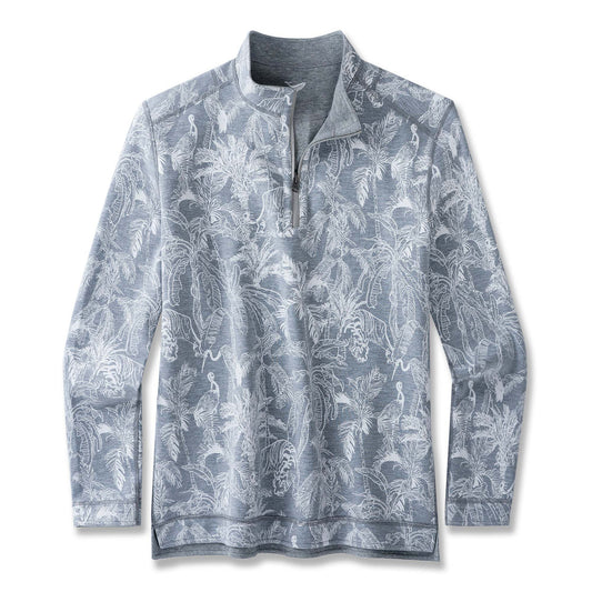 Rainforest half-zip sweatshirt with bird and plant design