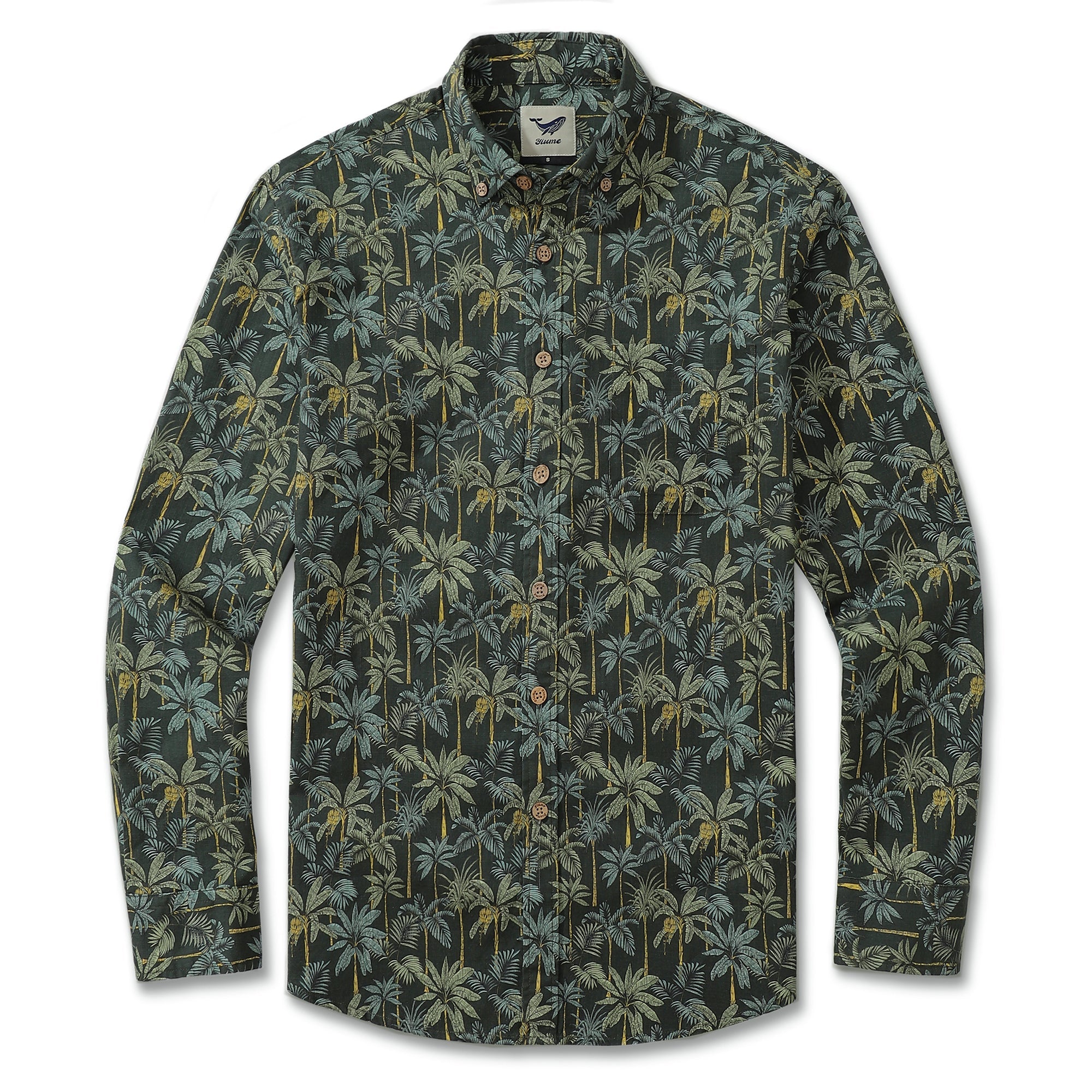 Chemise hawaïenne à manches longues pour hommes en coton, motif forêt tropicale, chemise Aloha à boutons.