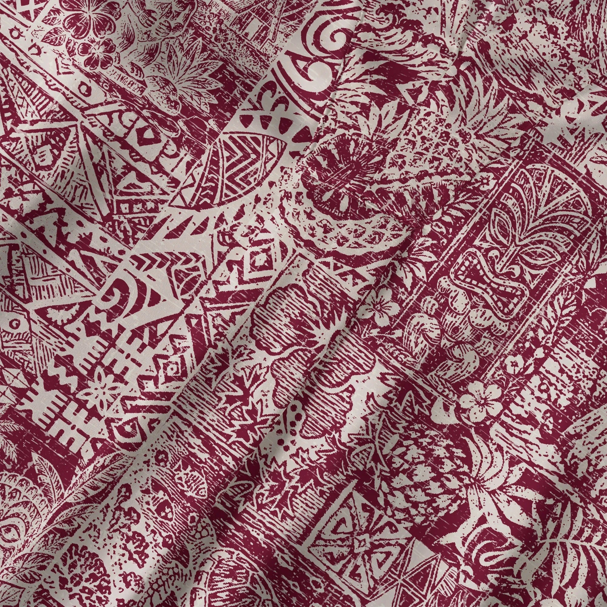 Women's v-neck red aloha blouse, Hawaiian woodblock print