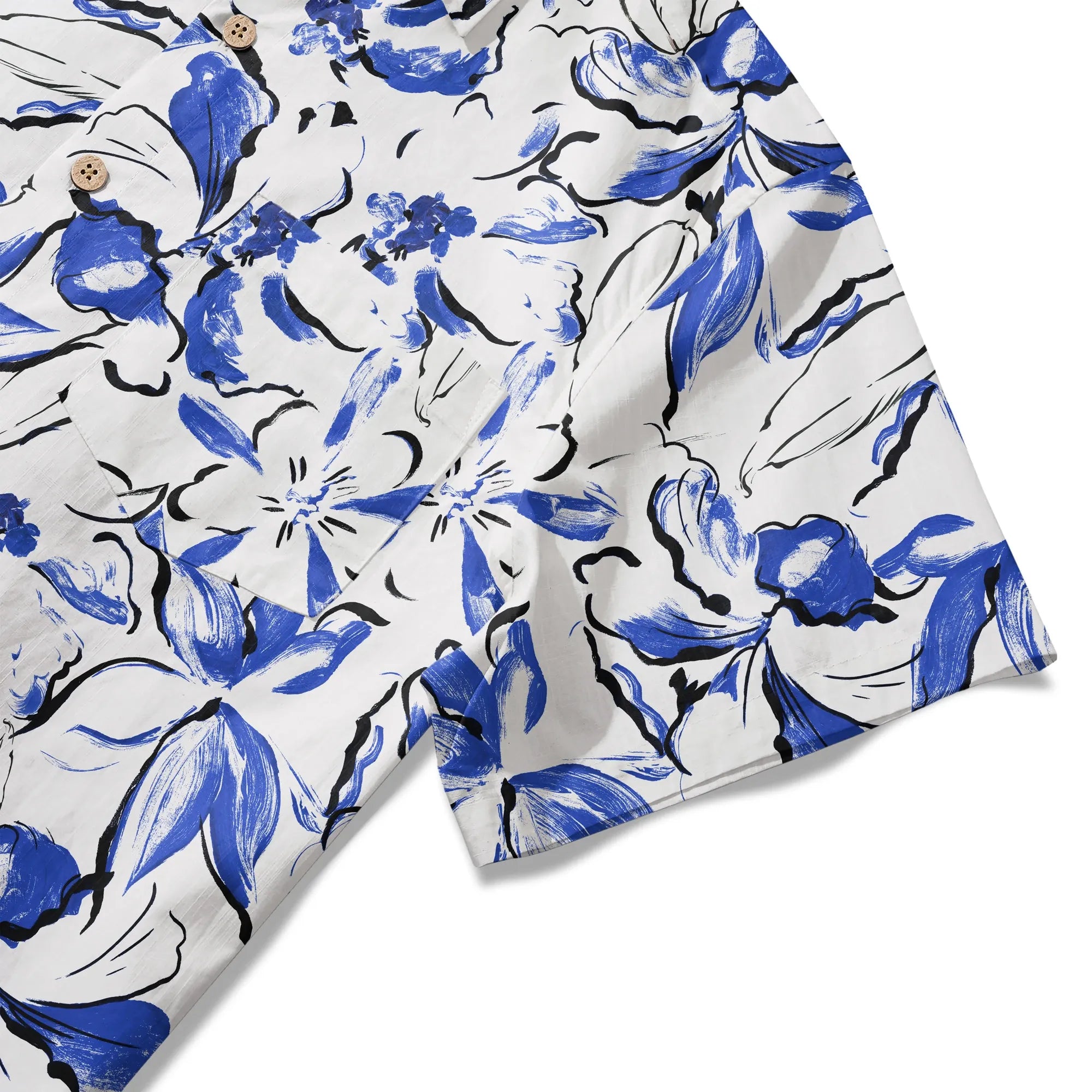 Men's Blue Aloha Shirt with Floral Design