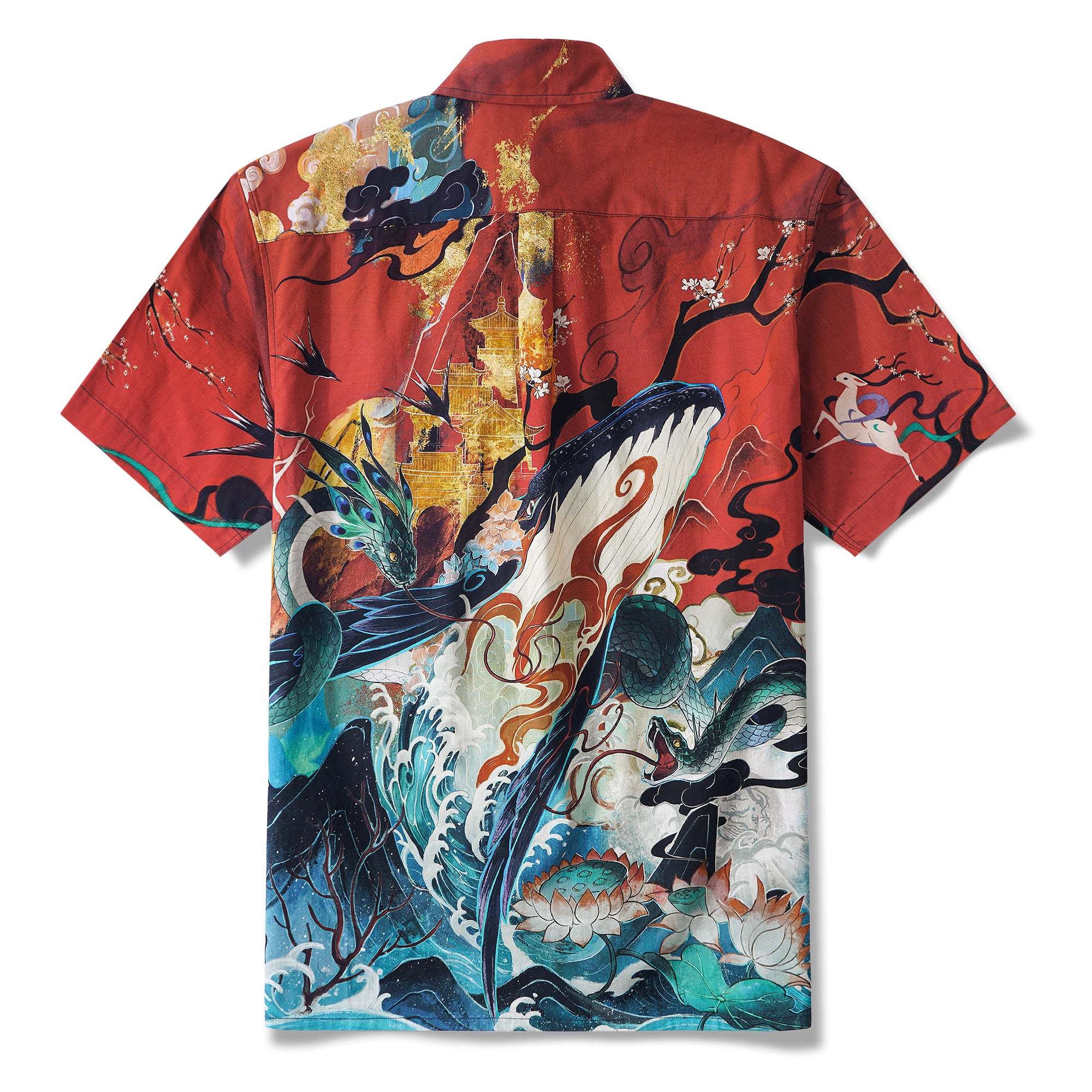 Dunhuang Whale Art Men's Hawaiian Shirt - 100% Cotton, Short