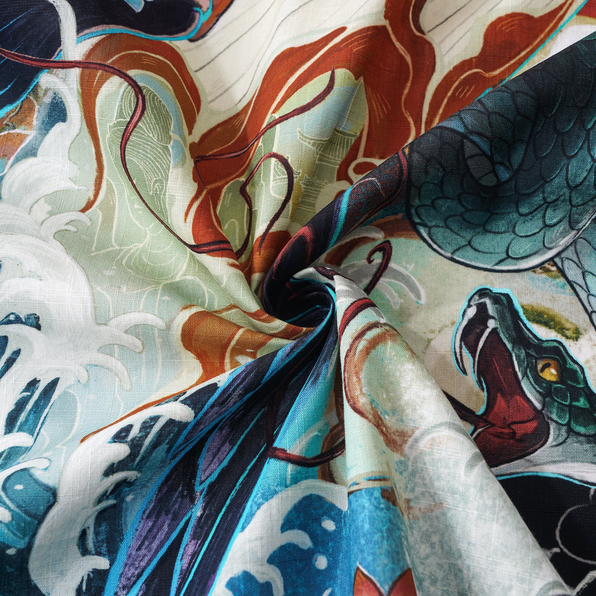 Chinese Art Hawaiian Shirt 100% Cotton Men's Short Sleeve Button-down Red Aloha Shirt Dunhuang Whale Art Shirt