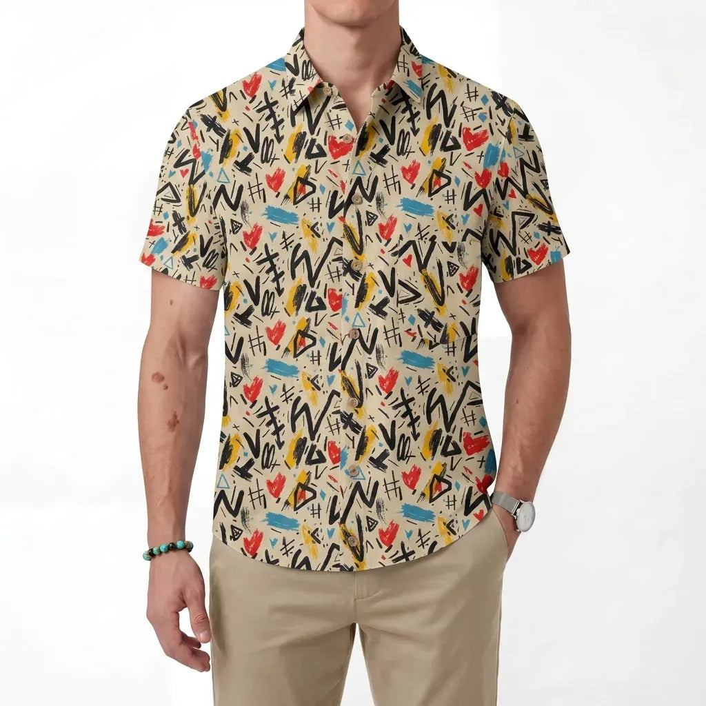 LeosWare Men's Hawaiian Shirt, button-up, street art style