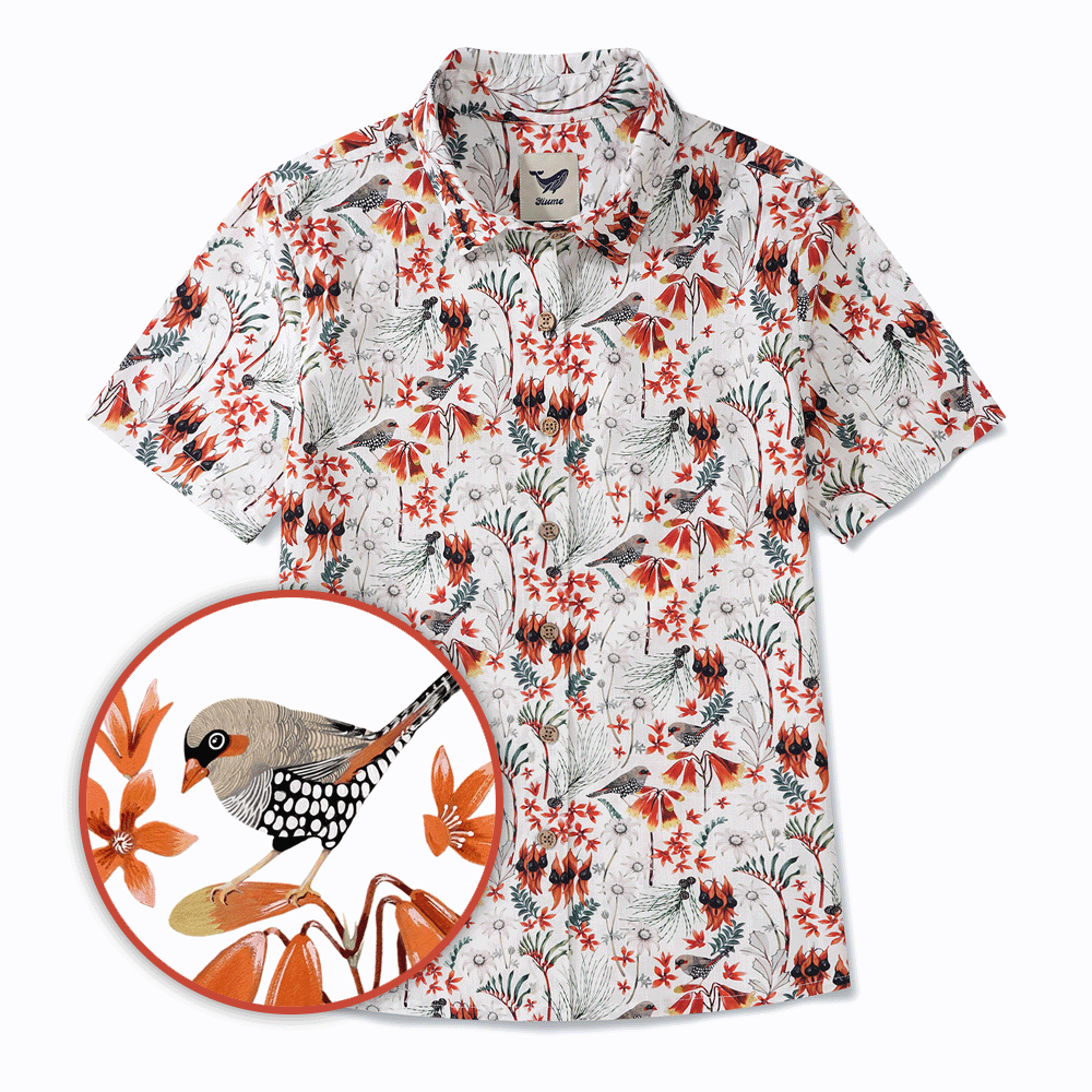 Bouton à manches courtes à manches courtes à manches courtes 100% en coton Green Aloha Firetail par Eloise