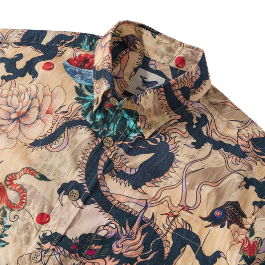 Chemise Dragon 100% Coton Chemise Hawaïenne Homme à Manches Courtes Chemise Boutonnée Chemise Aloha