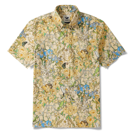 Chemise hawaïenne jaune pour hommes chemises de style beaucoup de style 100% coton