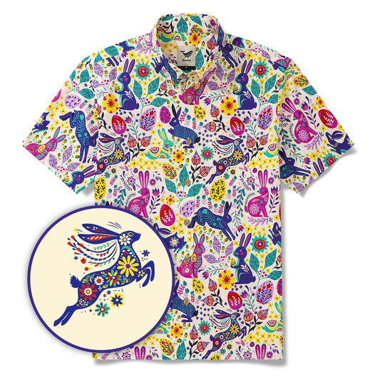 Osterfeiertag Herren Hawaiian Shirt Kurzarm Knopfverschluss 100% Baumwolle Aloha Osterstimmung