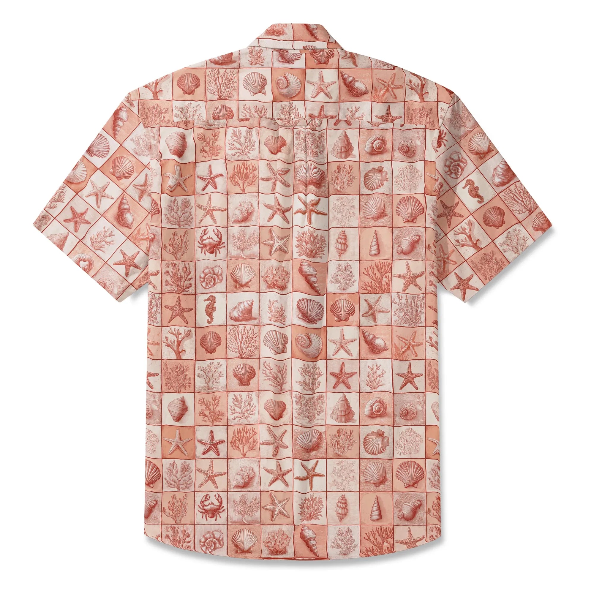 Coral red plaid shirt with button-up design for men
