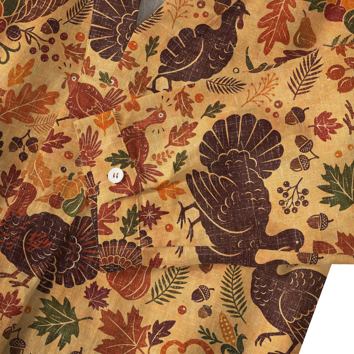 Yellow blouse with autumn leaf print, 100% cotton, Thanksgiving