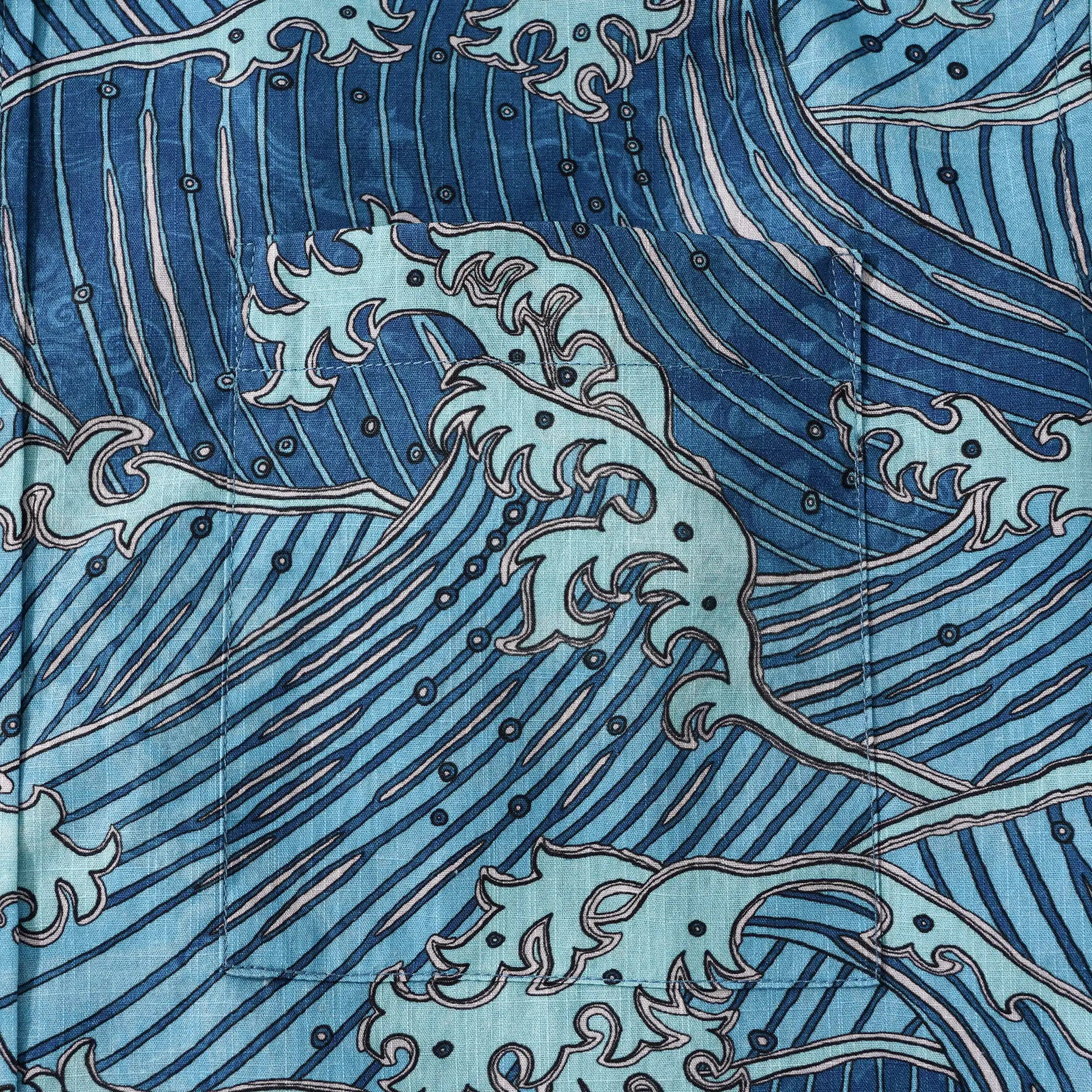 Men's Hawaiian Shirt Short Sleeve Button-down 100% Cotton Blue Aloha Surging Waves Of Ukiyo-e