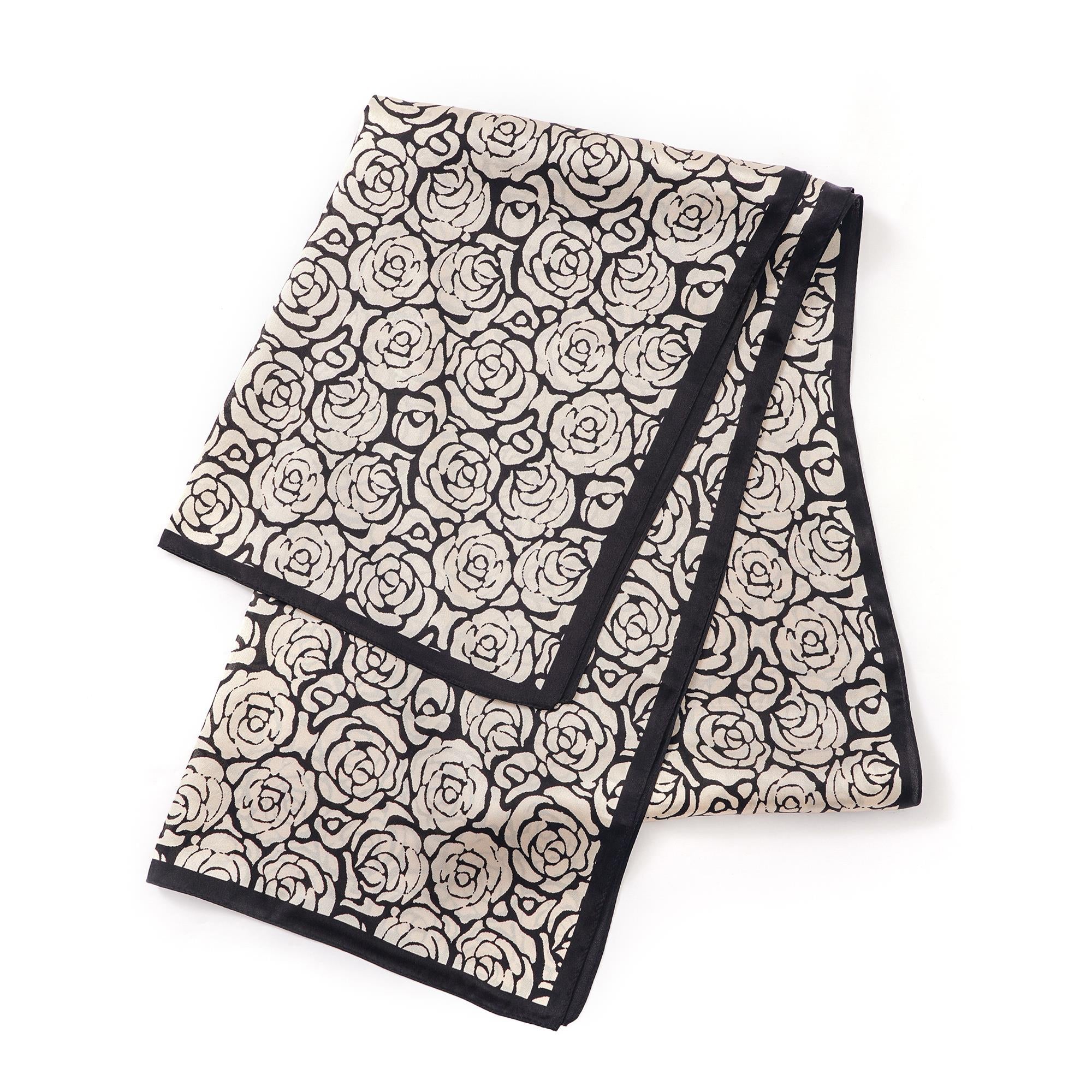 Écharpe Oblongue Florale 100% Soie de Murier Roses Intemporelles