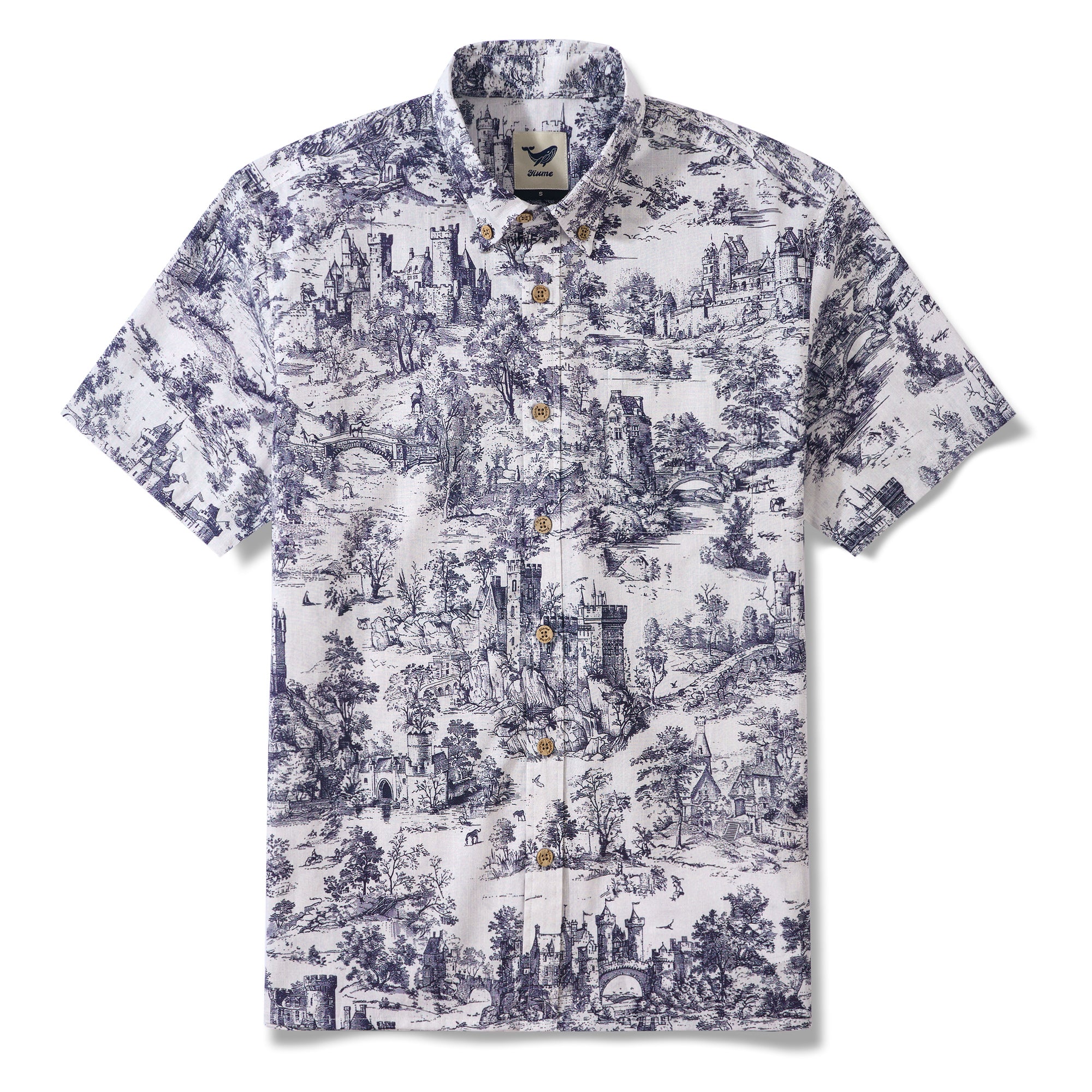 Chemise en Toile de Jouy pour Homme, Chemise Hawaïenne Paysage, Vêtements de Resort, Chemise à Manches Courtes, Chemise Aloha Blanche à Boutons.