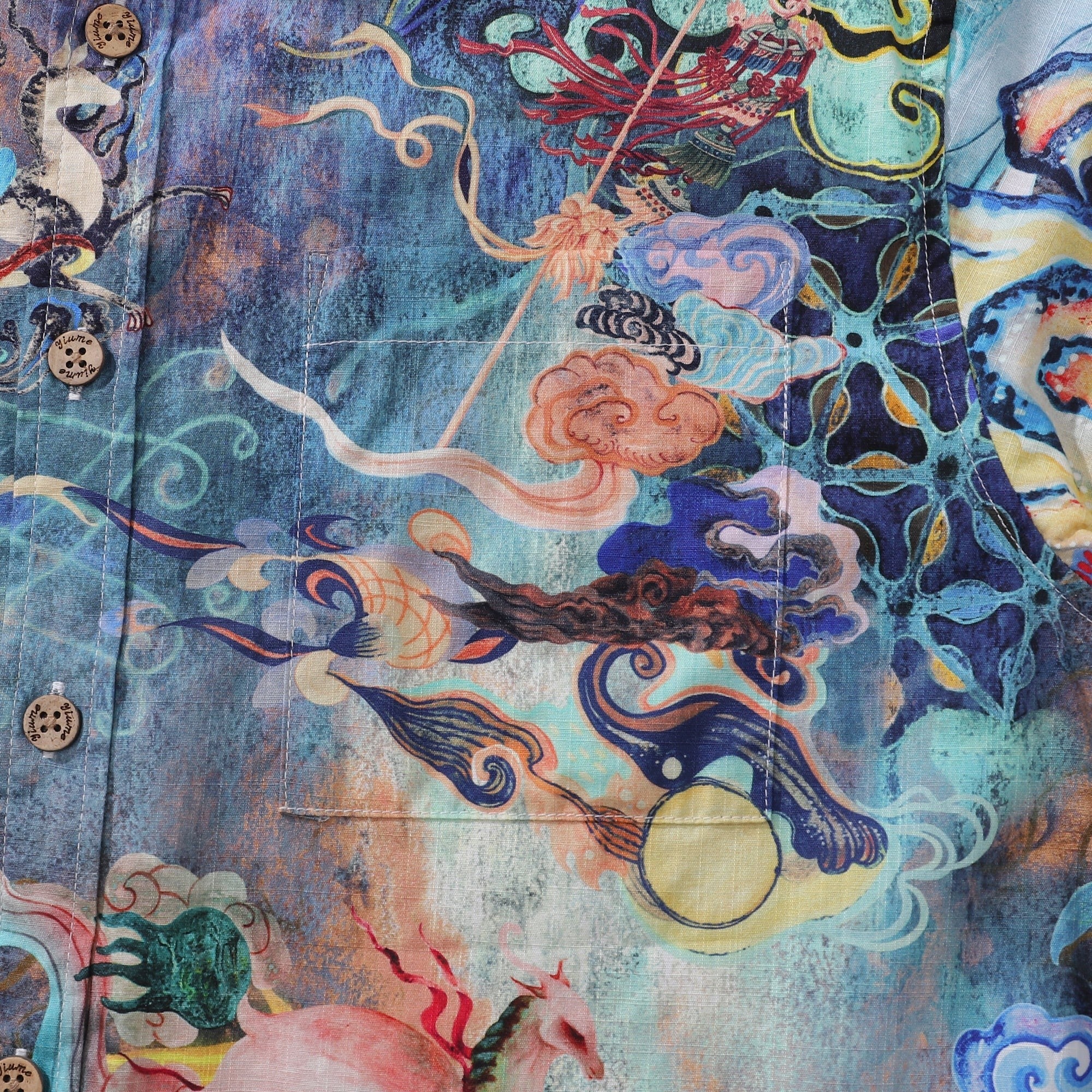 Cotton Hawaiian Shirt For Men Dreamland Art Button-down Short Sleeve Shirt