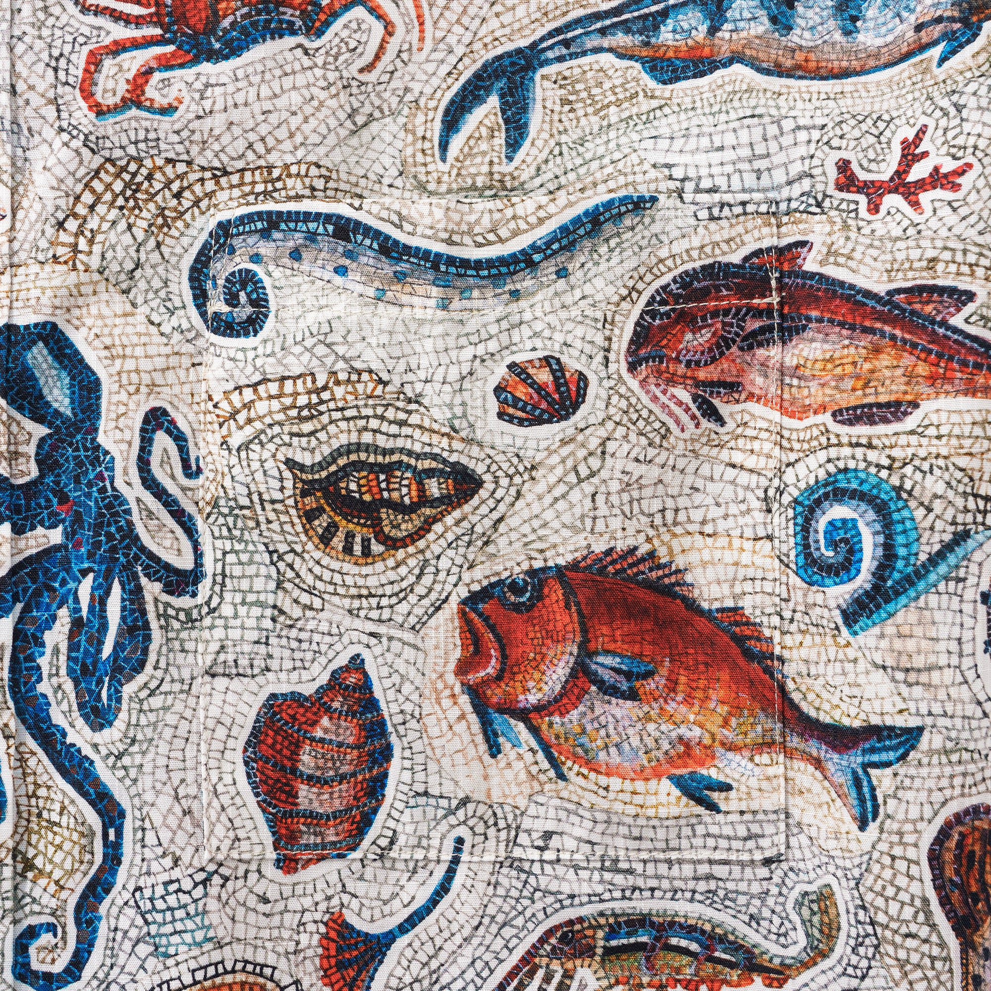 Men's Hawaiian Shirt Short Sleeve Button-down 100% Cotton Beige Aloha Seaside Mosaic