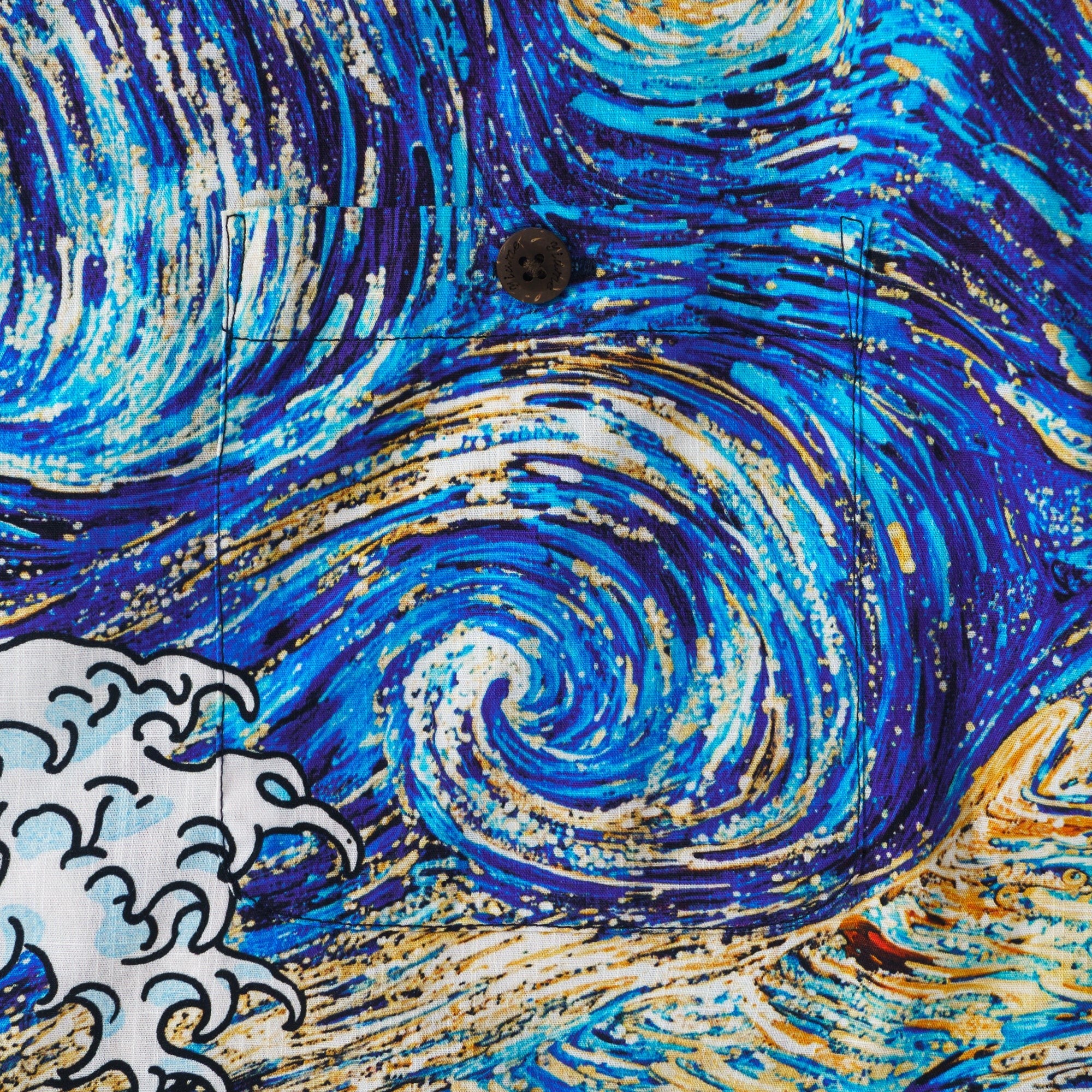 Yiume Great Wave Shirt For Men 100% Cotton Short Sleeve Camp Collar Shirt Blue Hawaiian Shirt Ocean Waves And Starlit Nights