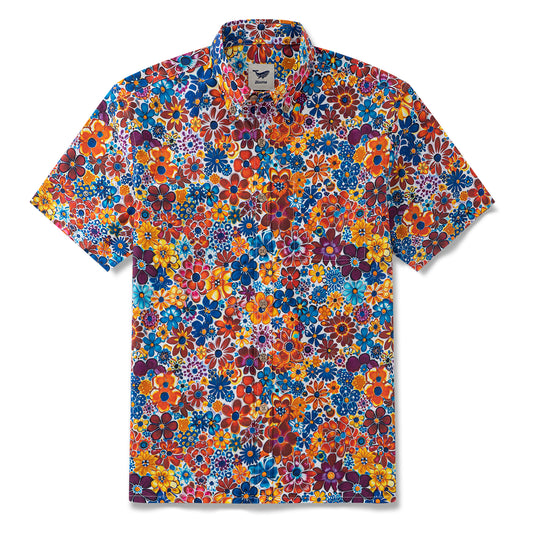 Hawaiian Shirt für Männer Bunte Blumen Knopf-down Shirt Kurzarm 100% Baumwolle Aloha Shirt