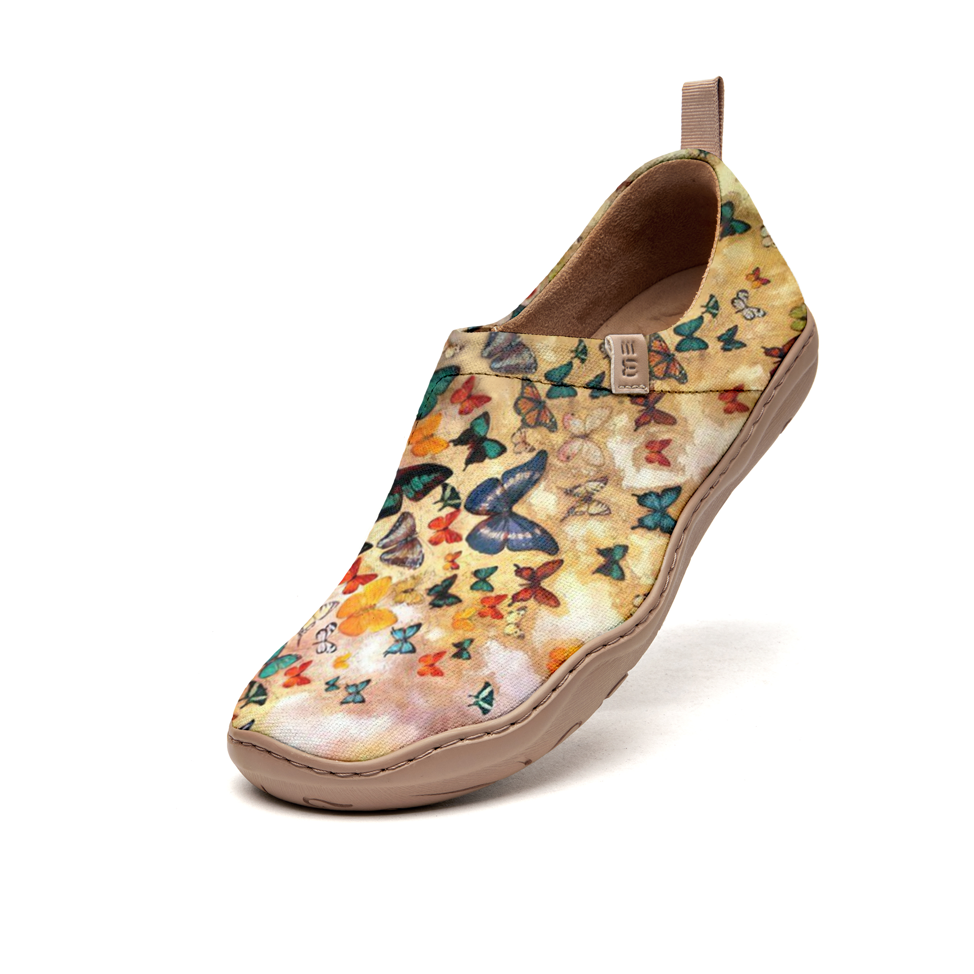 Yiume Frauenkunst Blumen-On-Gelegenheits-Leinwand Sneakers Vintage gelb Schmetterling Frauenschuhe gestrichen Vintage Butterfly