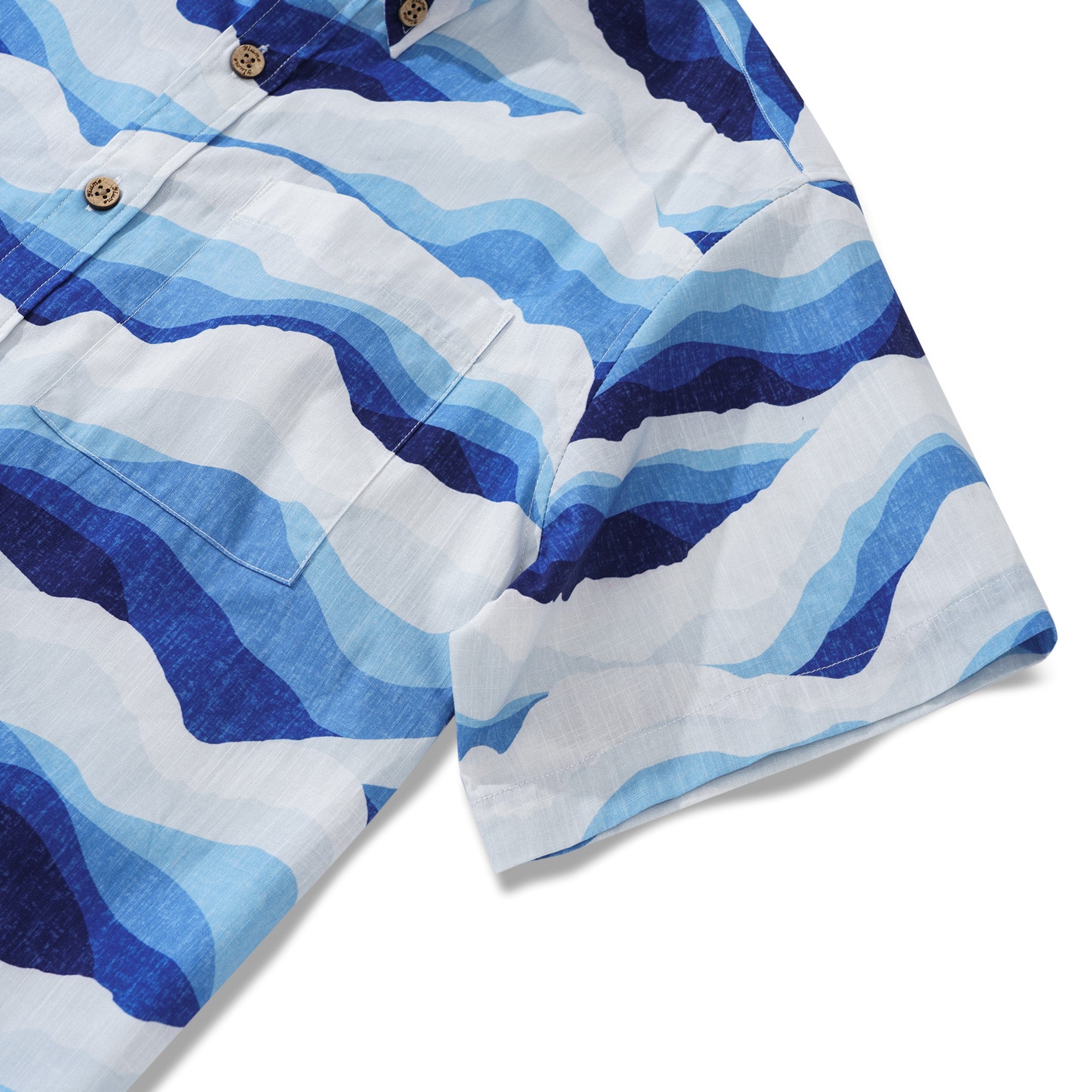 Herren-Hawaiian-Hemd Kurzärmel Button 100% Baumwollblau Aloha Mountain and Sea