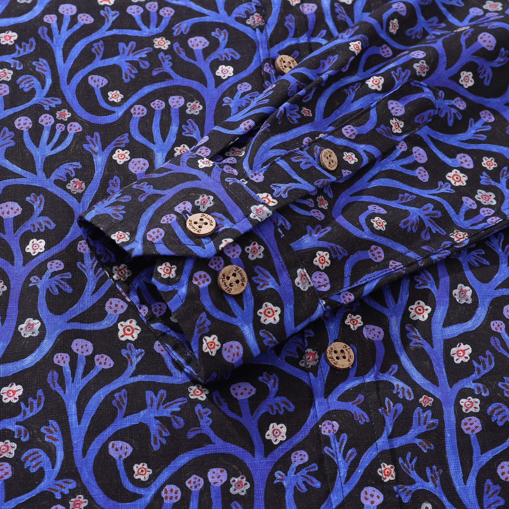 Chemise hawaïenne à manches longues pour hommes Jardin de minuit en coton, chemise Aloha à boutons.