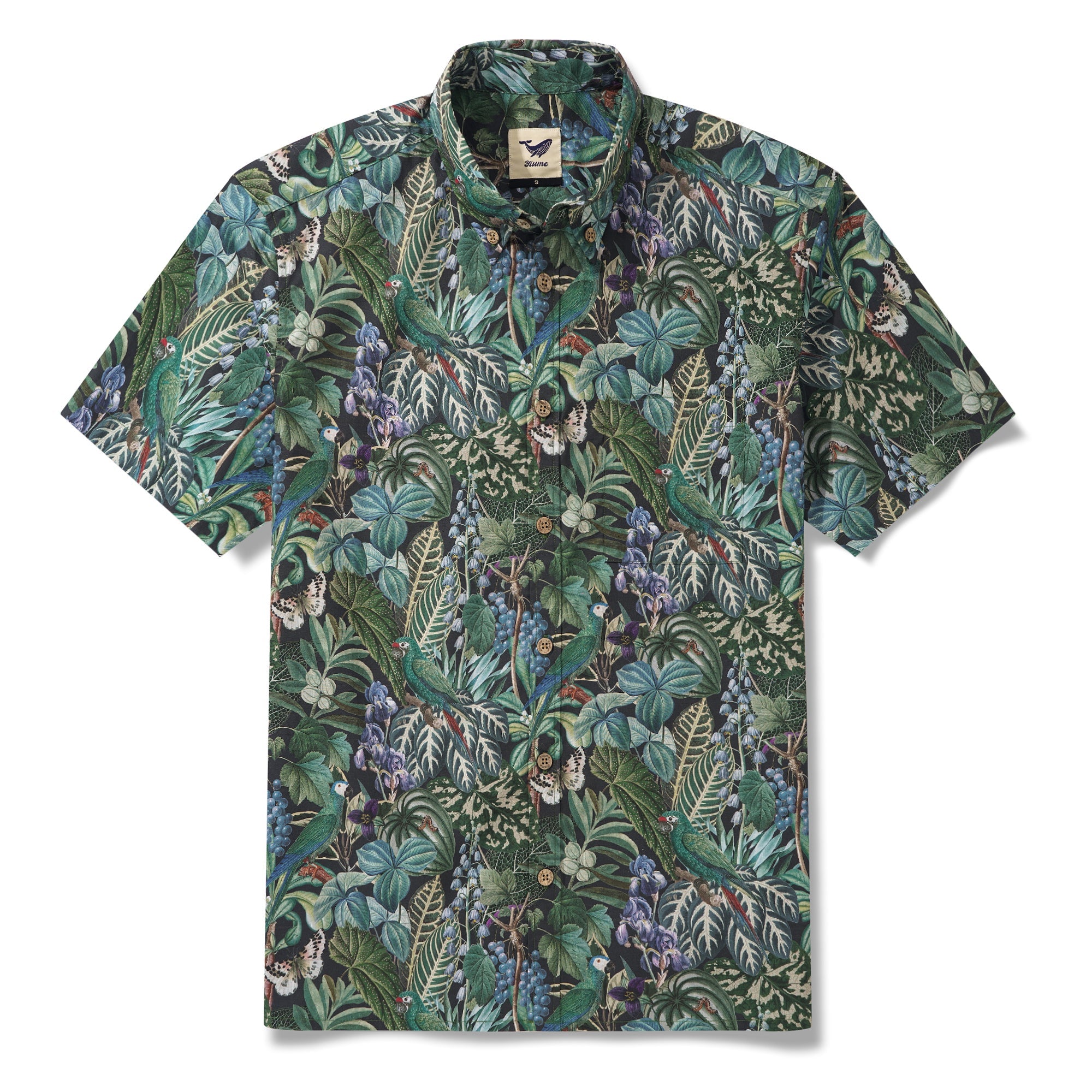 Chemise hawaïenne pour homme à manches courtes, boutonnée, 100 % coton, verte, Aloha Murmures de la jungle