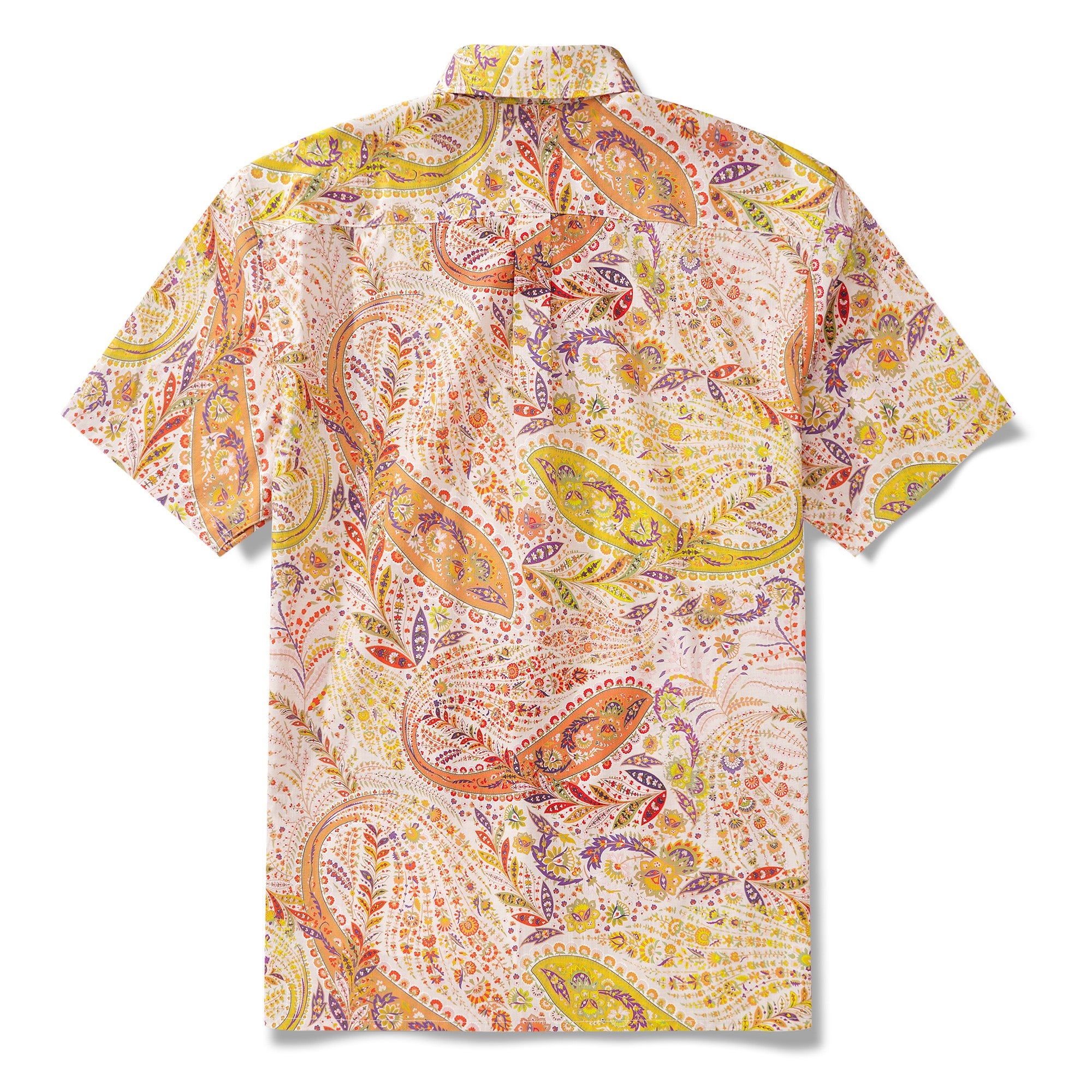 Men's Hawaiian Shirt Short Sleeve Button-down 100% Cotton Yellow Aloha Paisley Paradise