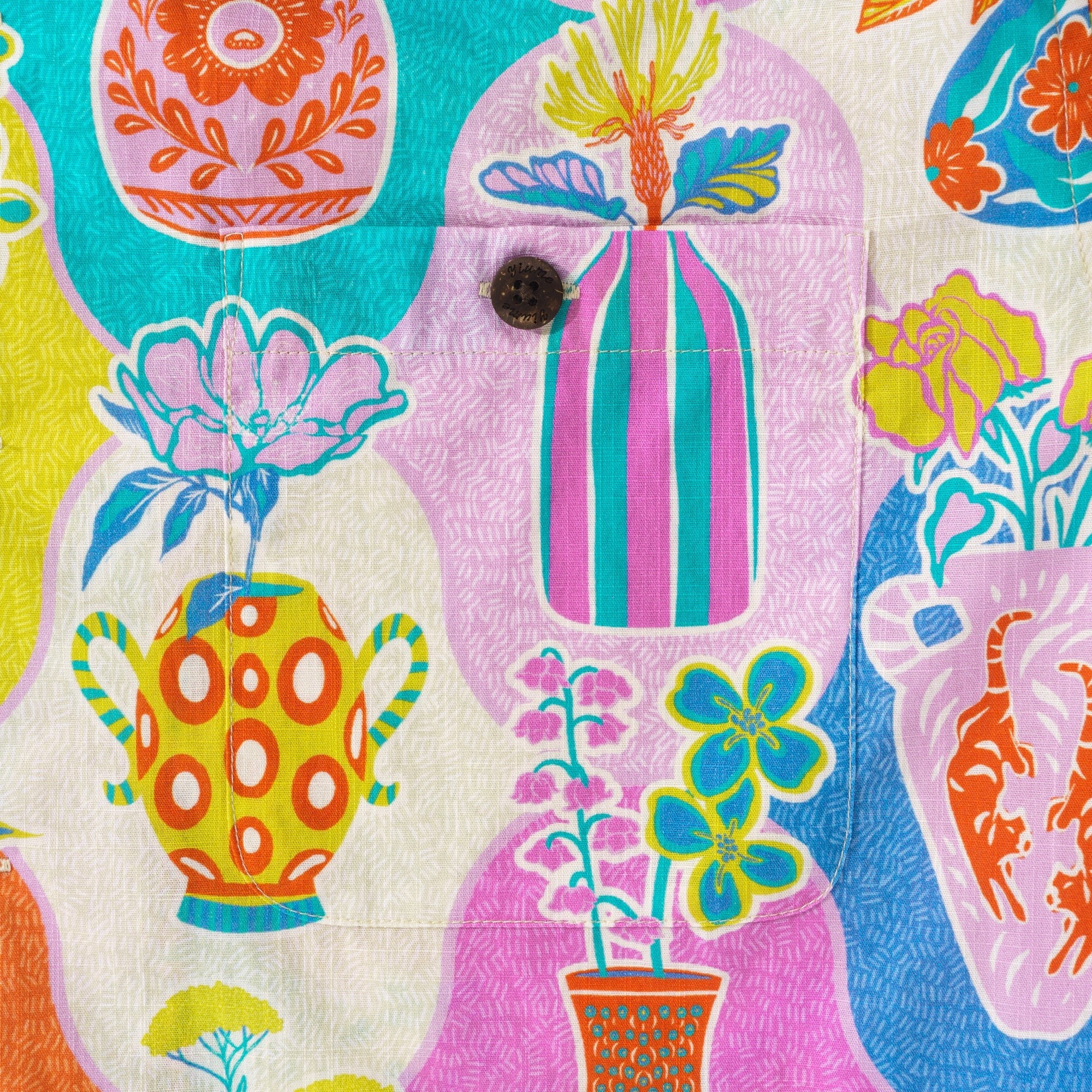 Bunte kitschige Vasen von Mona Ahmed 100% Baumwolle Herren Aloha Hawaiian Kurzarm Camp-Kragen Hemd