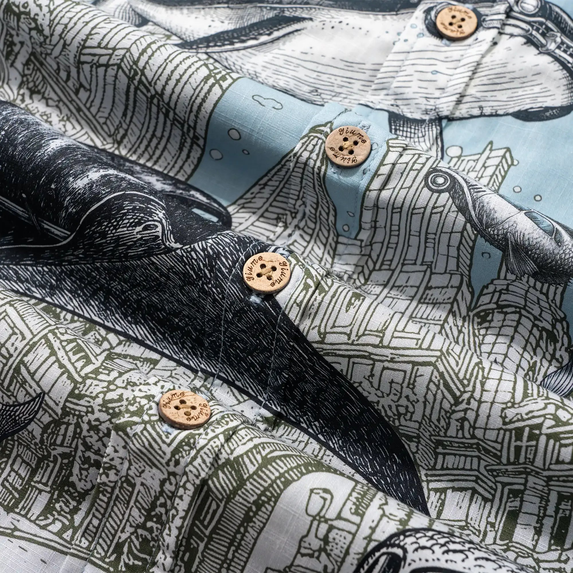 Men's button-down art shirt, Atlantis Coral Cruisers design