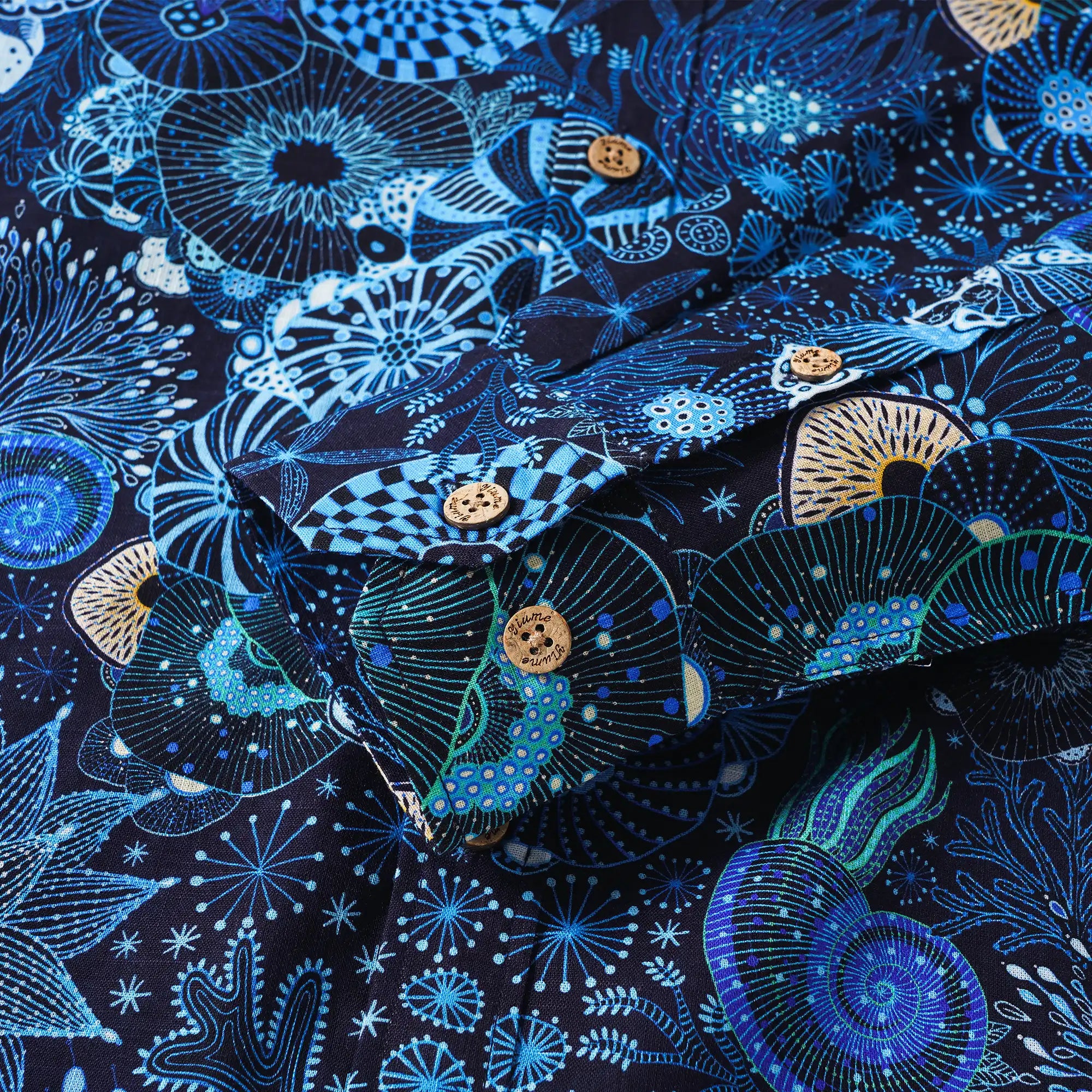 Men's Hawaiian Shirt Long Sleeve Button-down 100% Cotton Blue Aloha Reef Rules