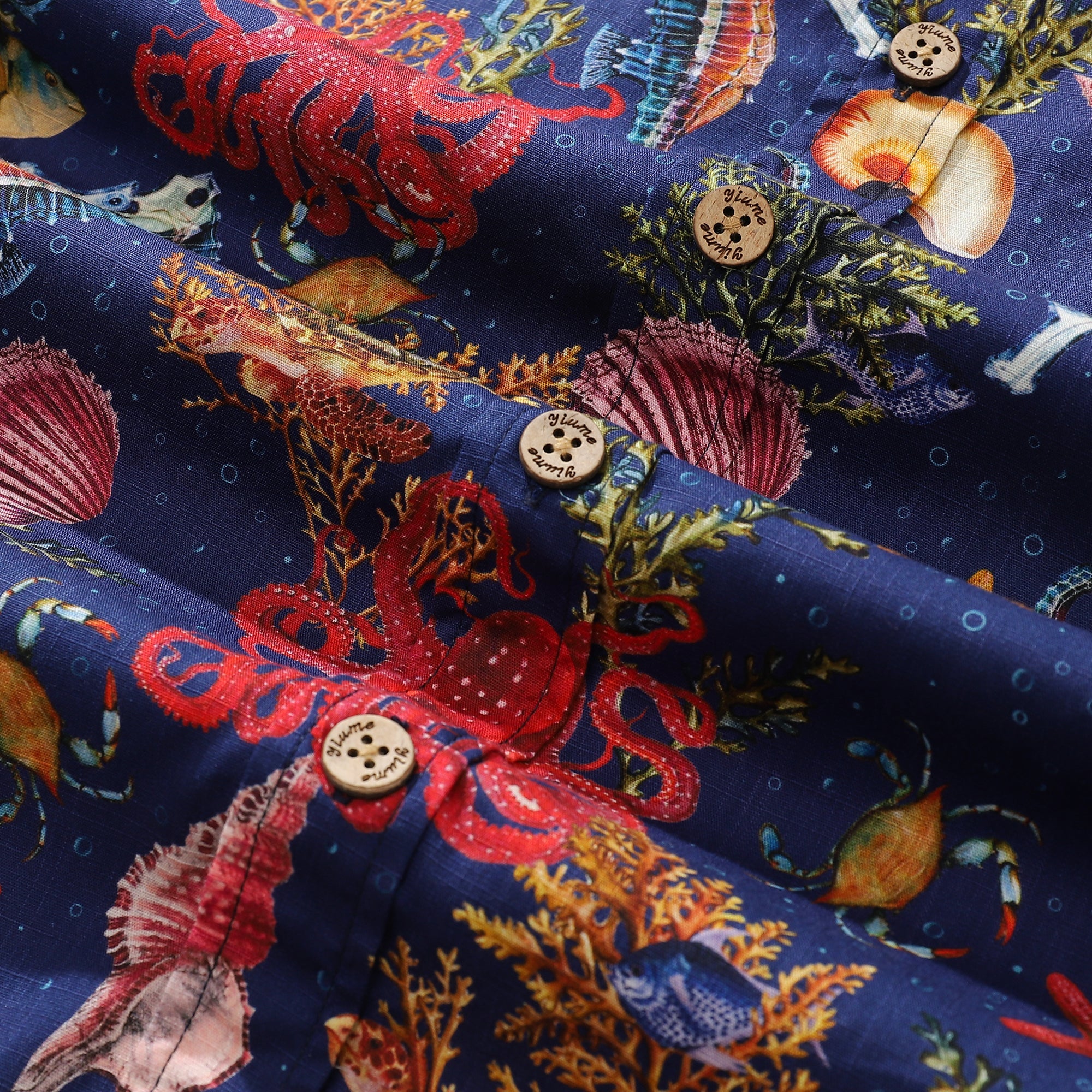 Dark Blue Fish Shirt Men's Marine Life Hawaiian Shirt Button-down Cotton Shirt Marine Life (dark Blue)