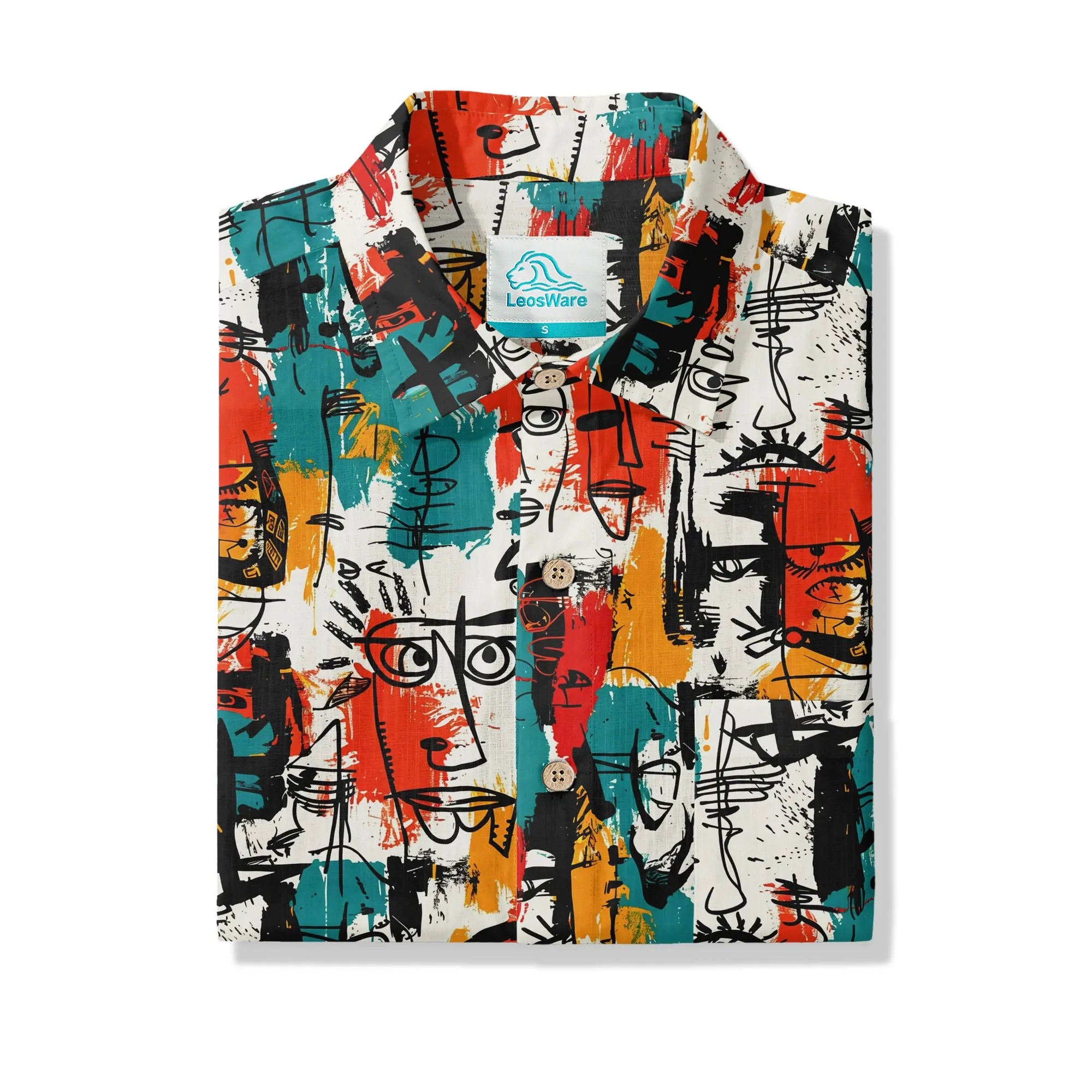 Short sleeve men's shirt with face doodle art
