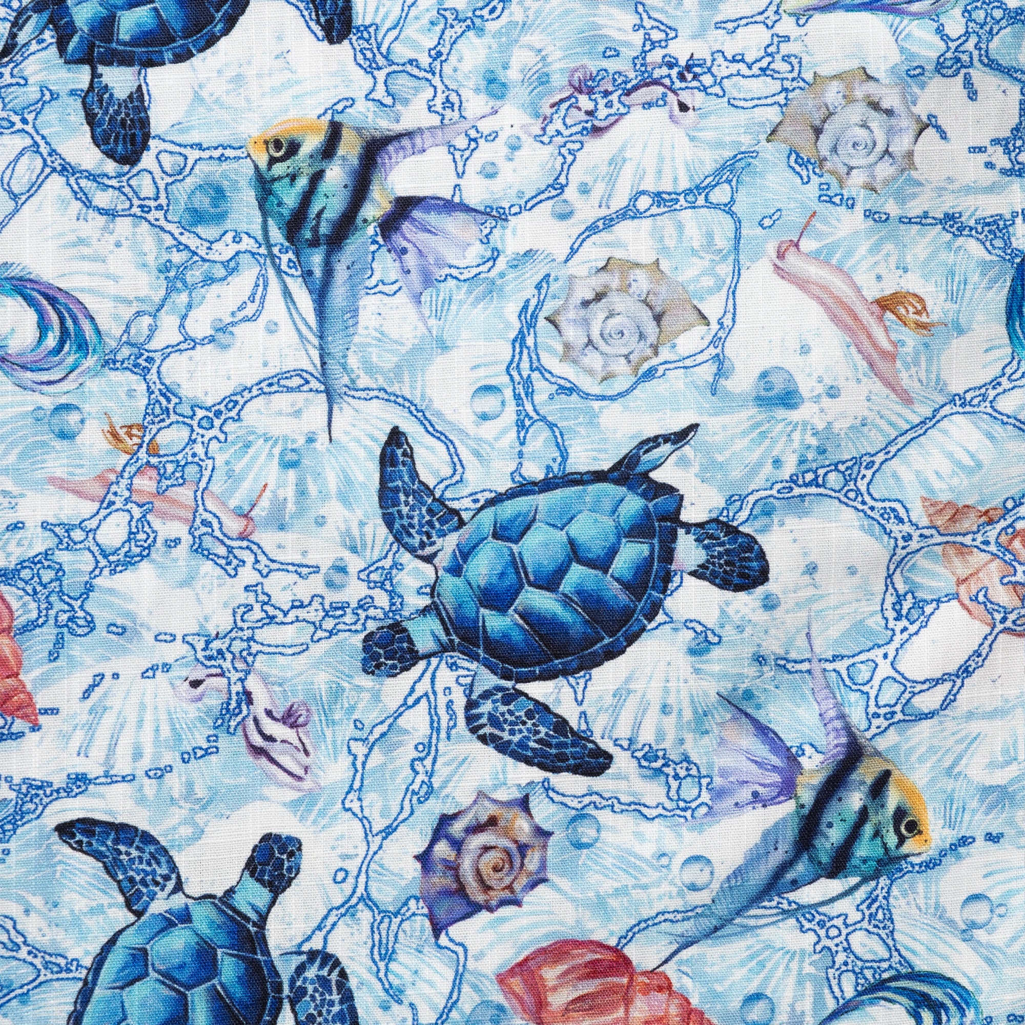 Women's Hawaiian Shirt Short Sleeve Button-up 100% Cotton Blue Aloha Wandering Turtle