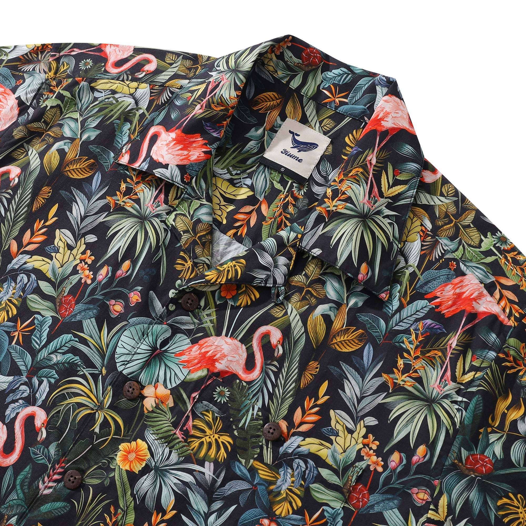 Men's Hawaiian shirt, flamingo and plant design