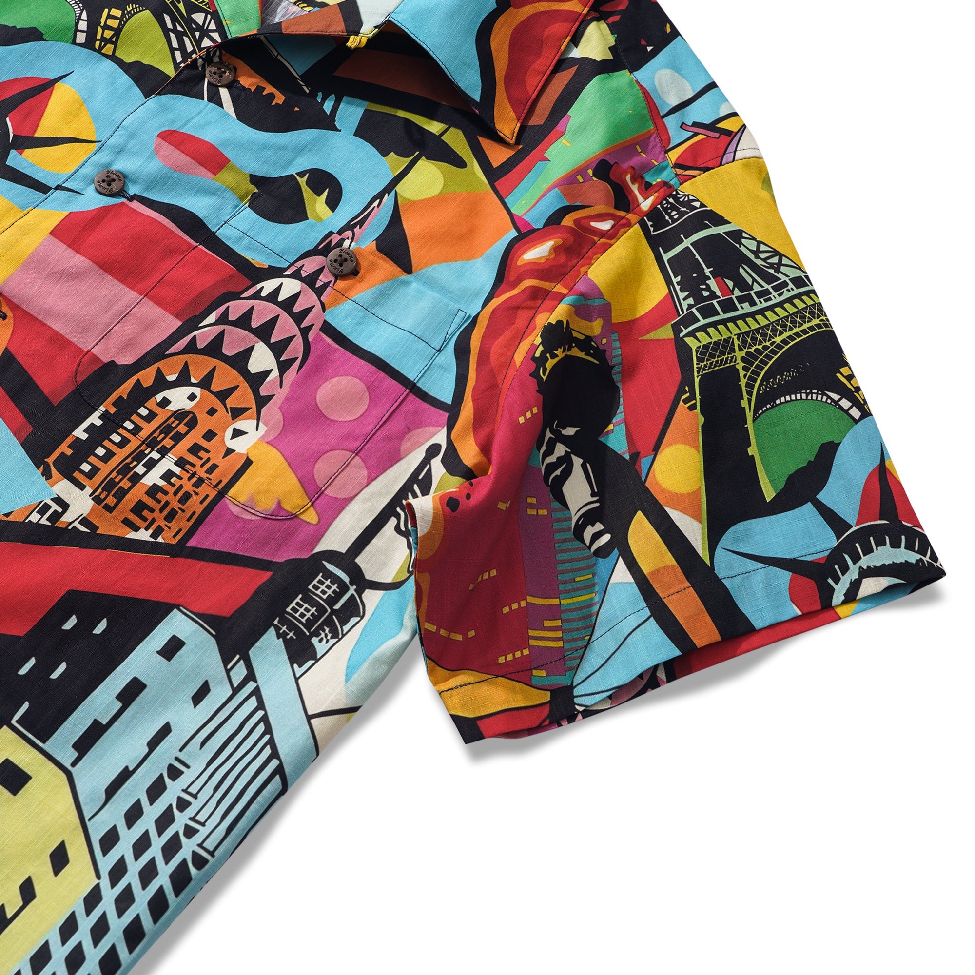 Herren Hawaii-Hemd Kurzarm Camp-Kragen 100% Baumwolle Rot Aloha Pop-Art