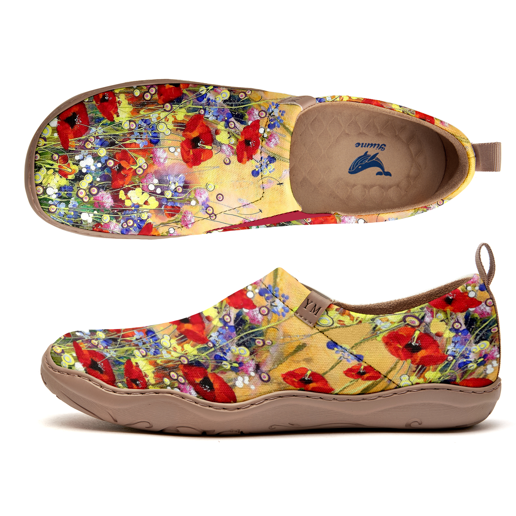 Damen Kunst Slip-On Freizeit Leinenschuhe Wildflower Whisper Bemalt 100% Baumwolle