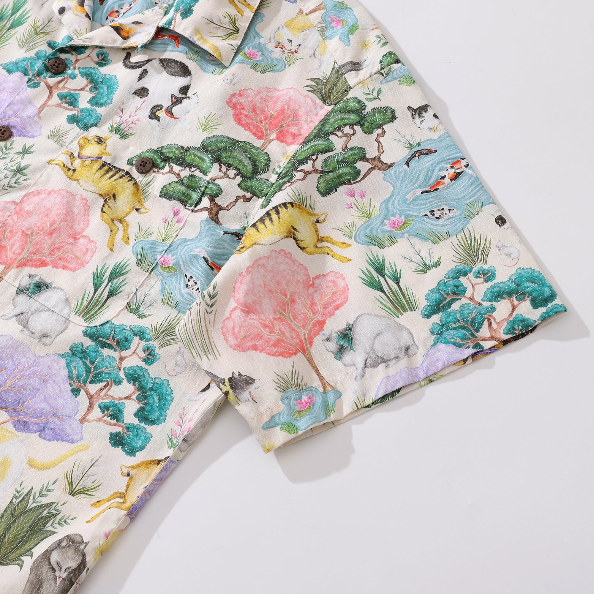Japanische Hawaiian-Shirt für Männer Ukiyo-e Katzen Druck Shirt Camp Kragen 100% Baumwolle Shirt